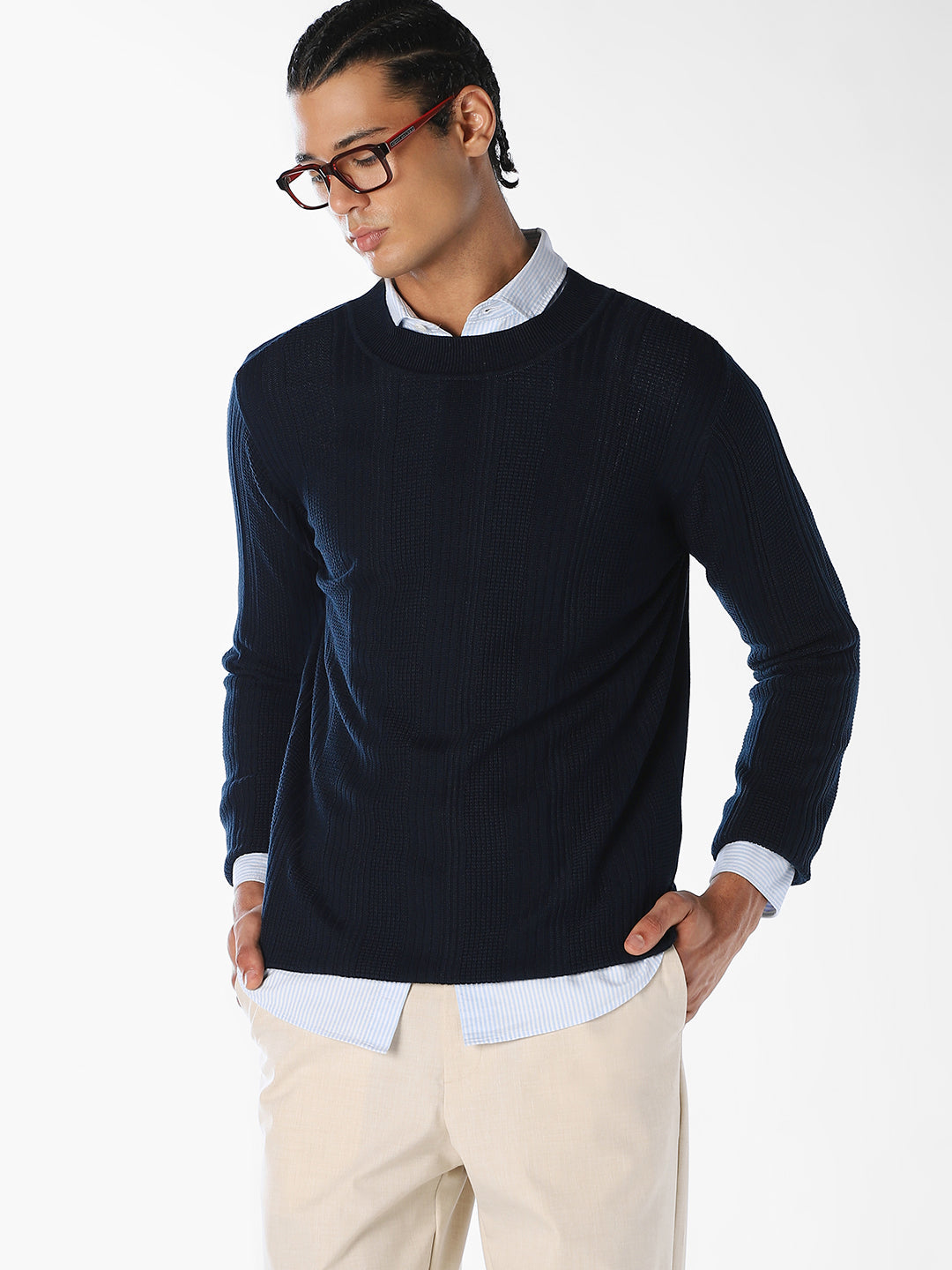Ribbed Knit Cotton Pullover