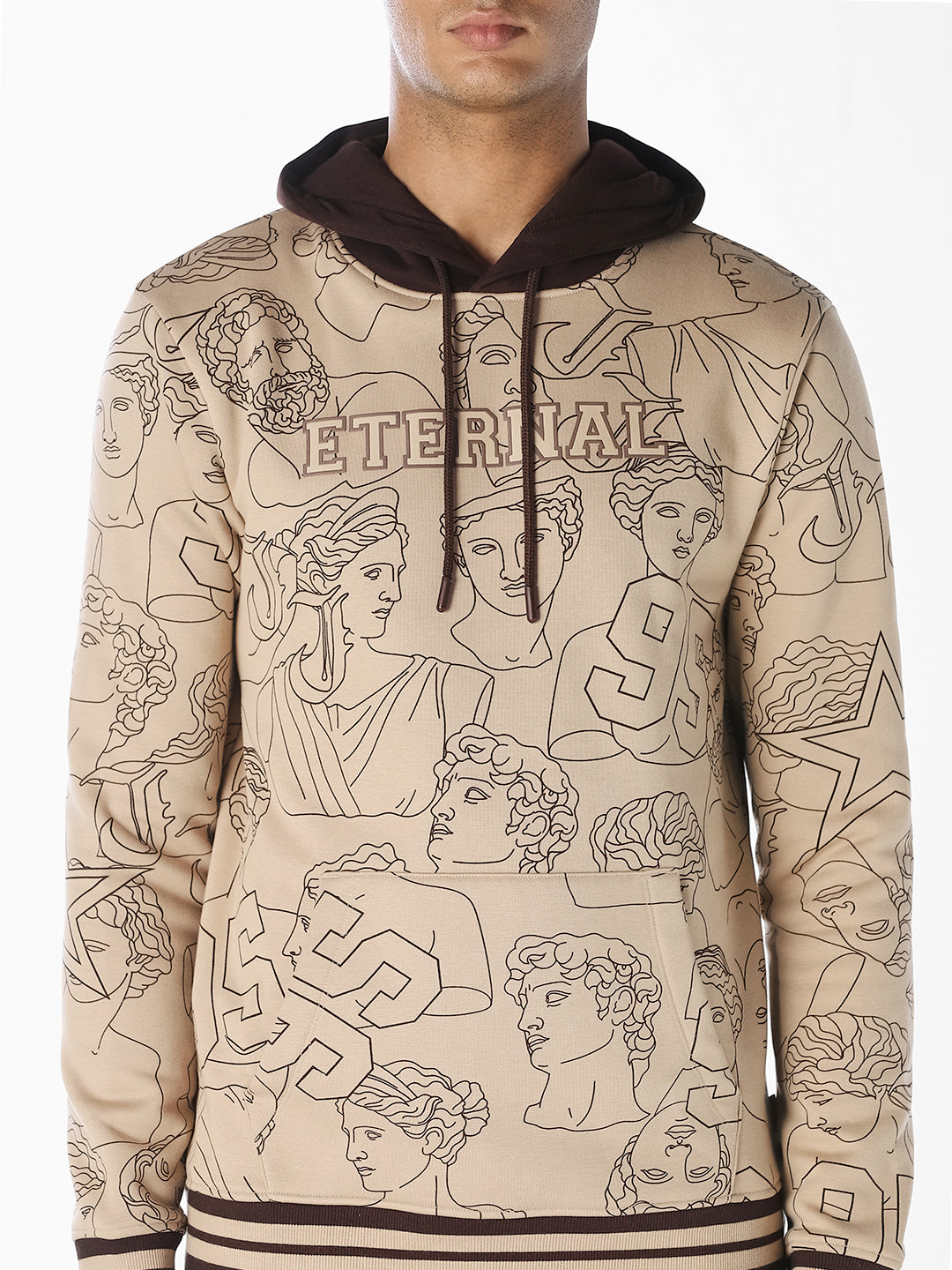 Beige Printed Hoodie