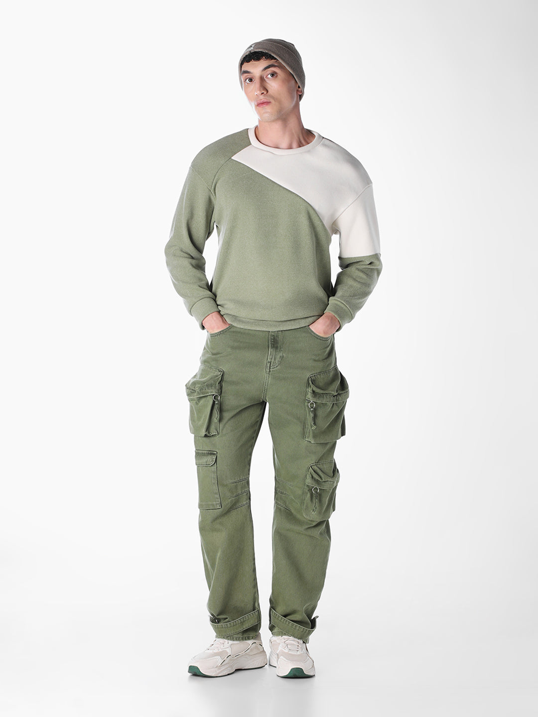 Green Solid Oversized Fit Sweatshirt