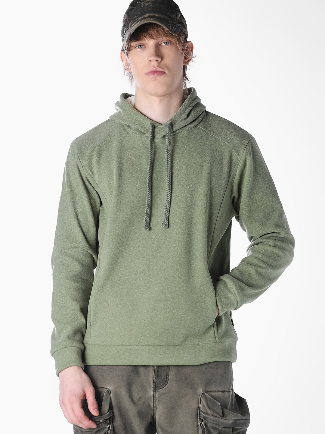 Green Solid Regular Fit Sweatshirt