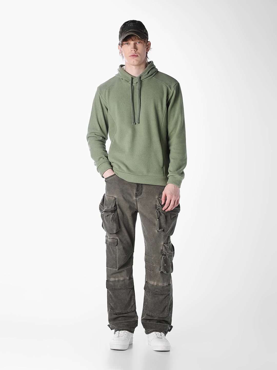 Green Solid Regular Fit Sweatshirt