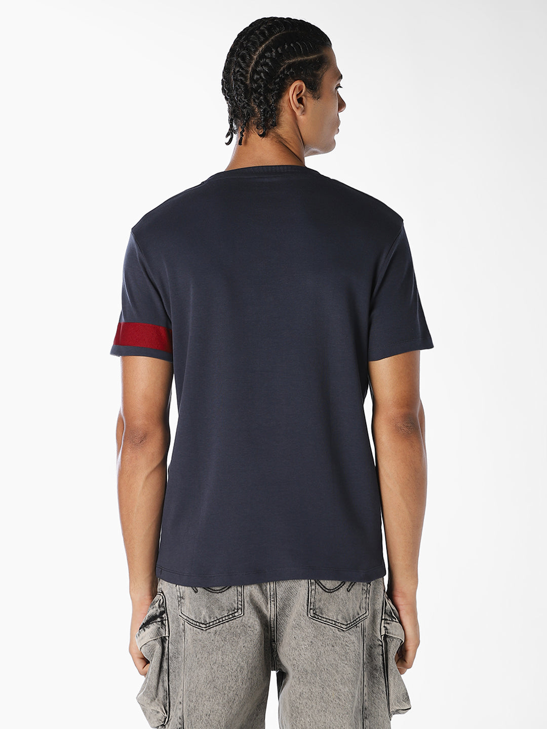 Dark Blue Printed Cotton T-shirt