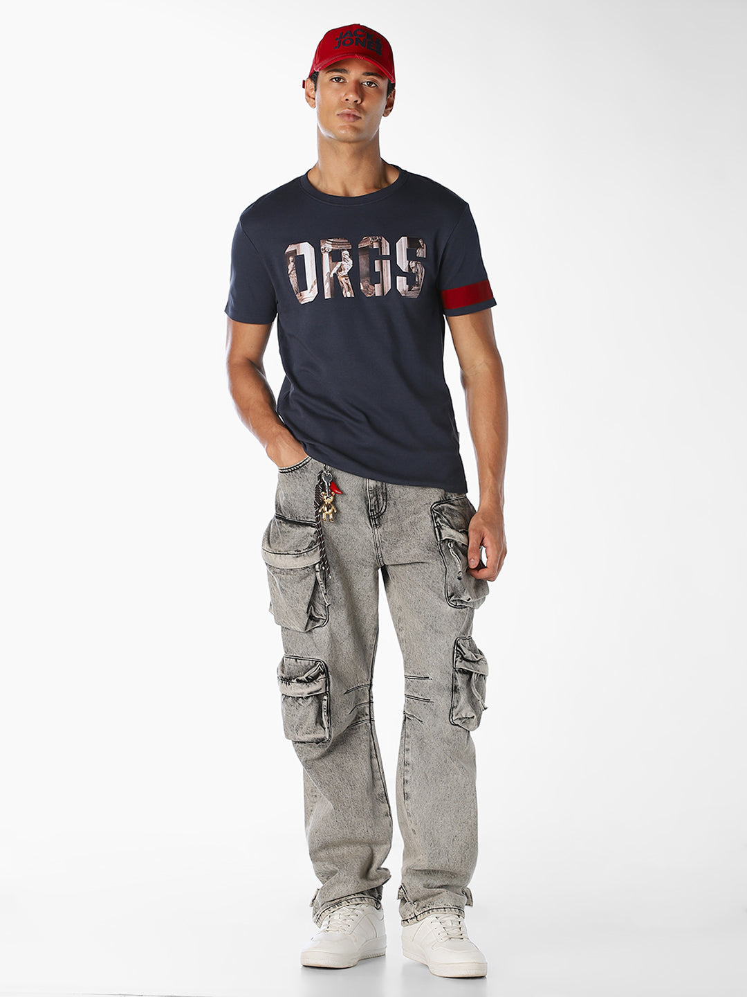 Dark Blue Printed Cotton T-shirt