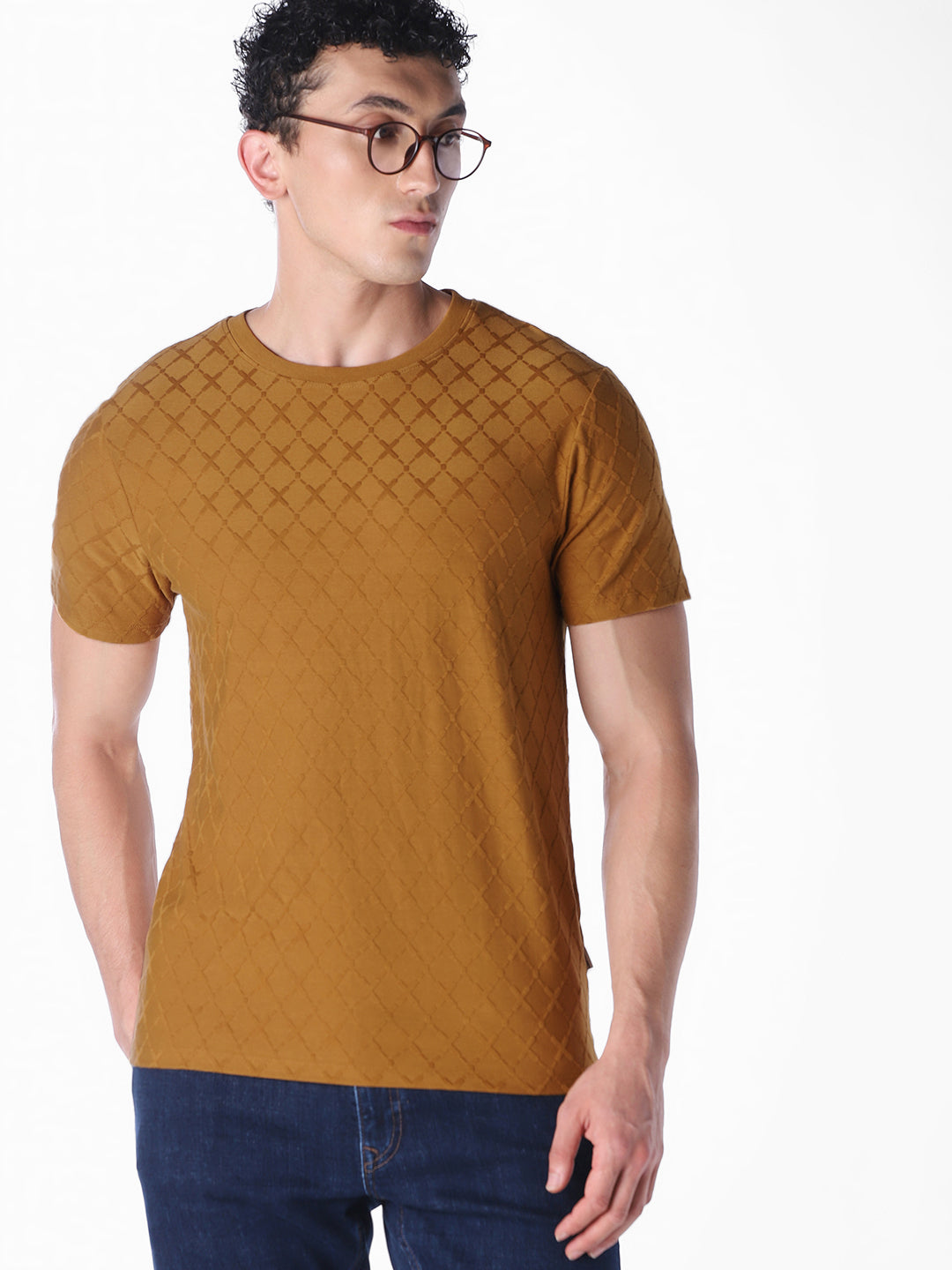 Brown Solid Regular Fit T-shirt