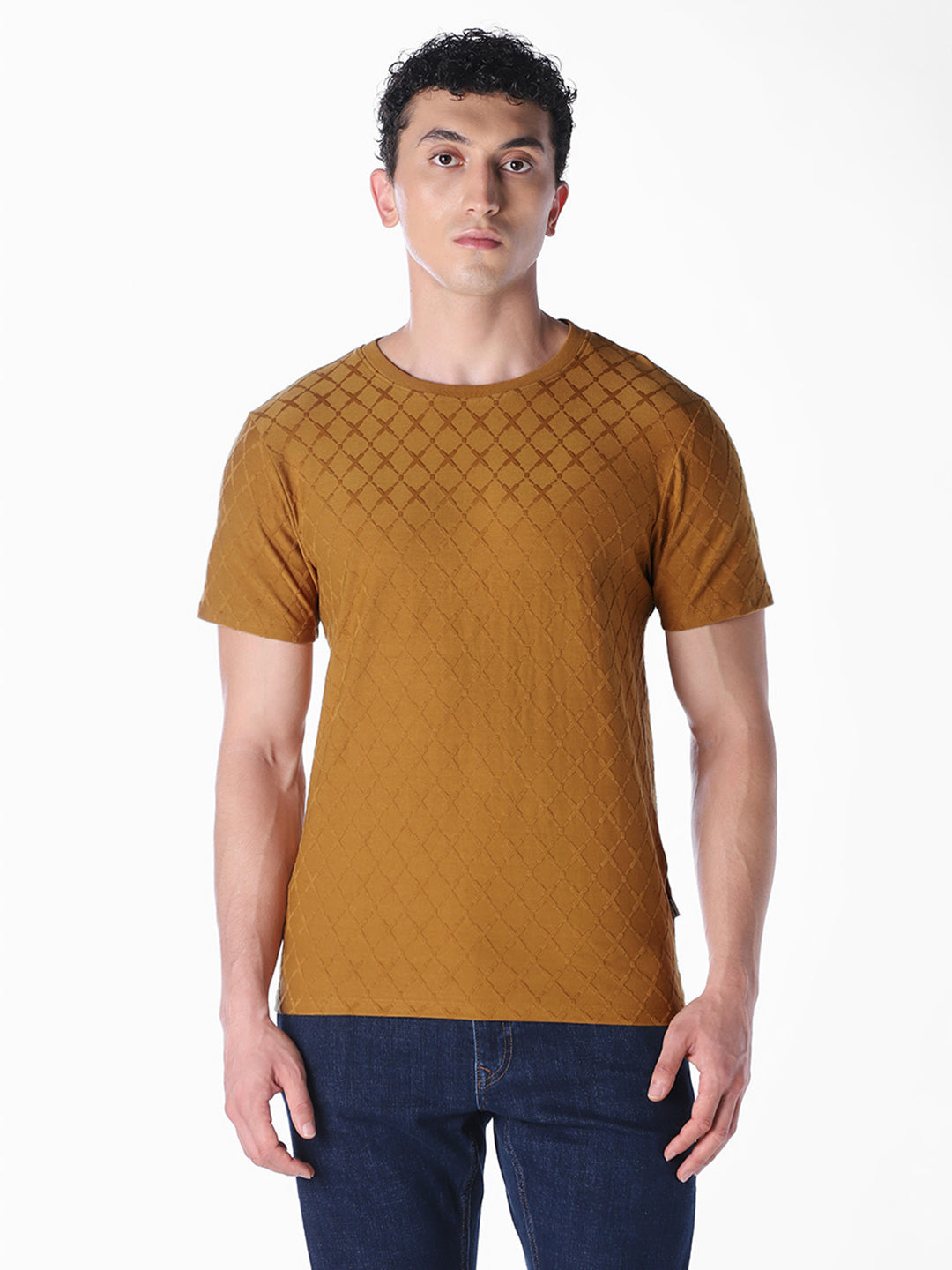 Brown Solid Regular Fit T-shirt