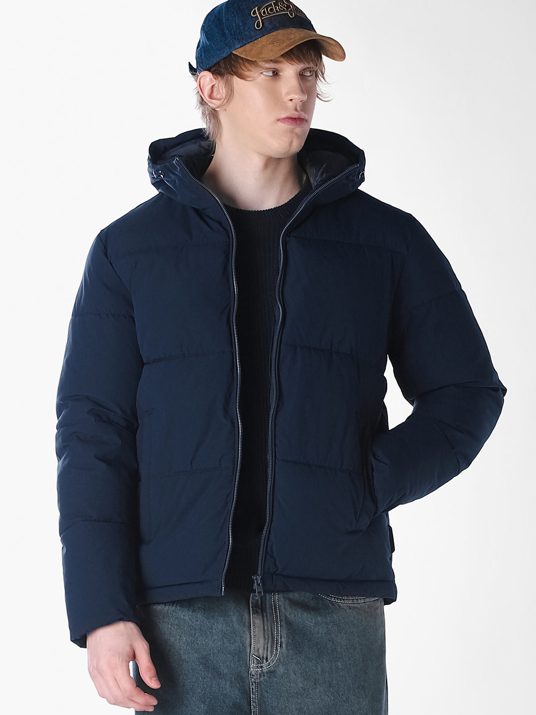 Blue Solid Regular Fit Jacket
