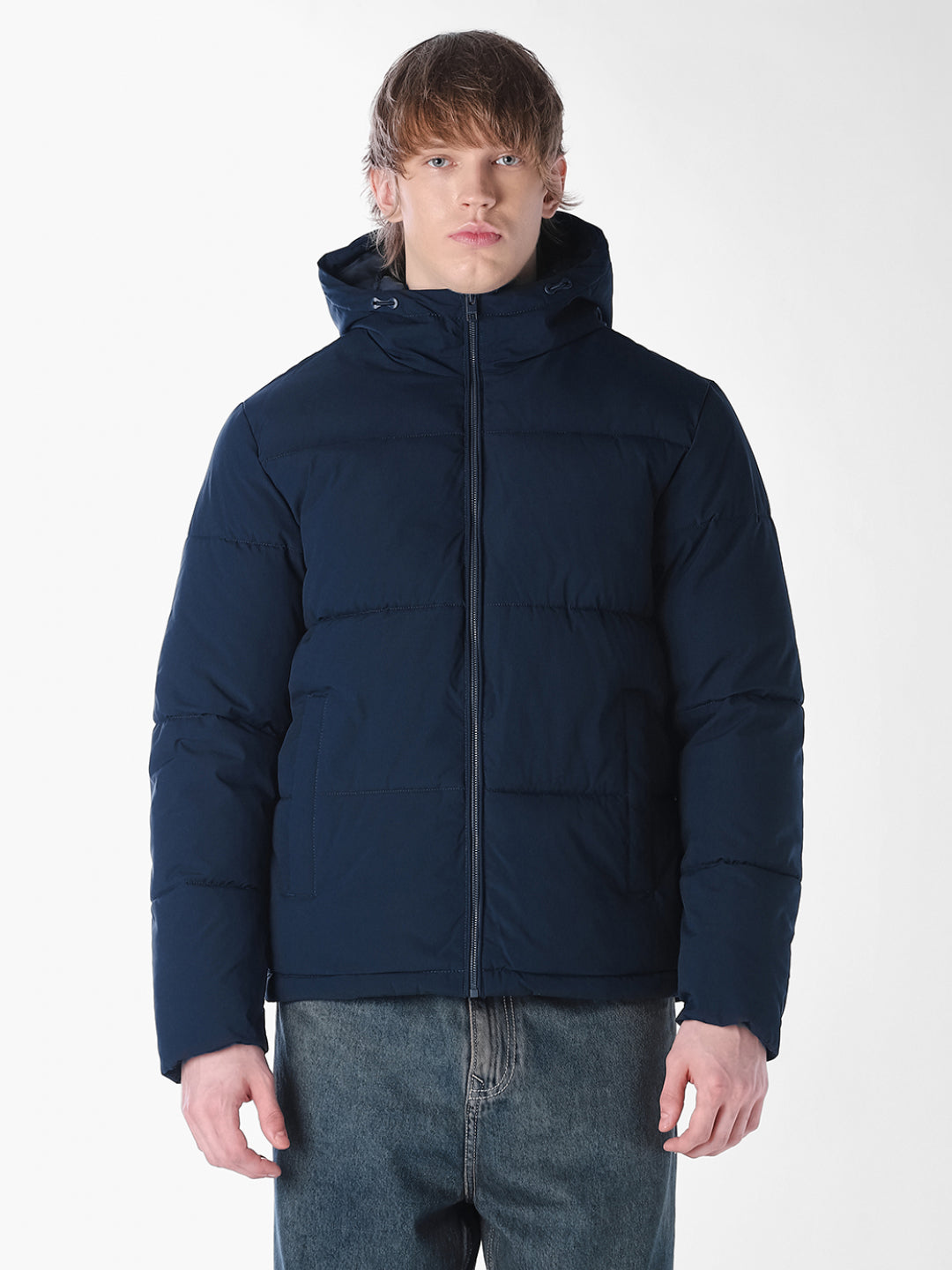 Blue Solid Regular Fit Jacket
