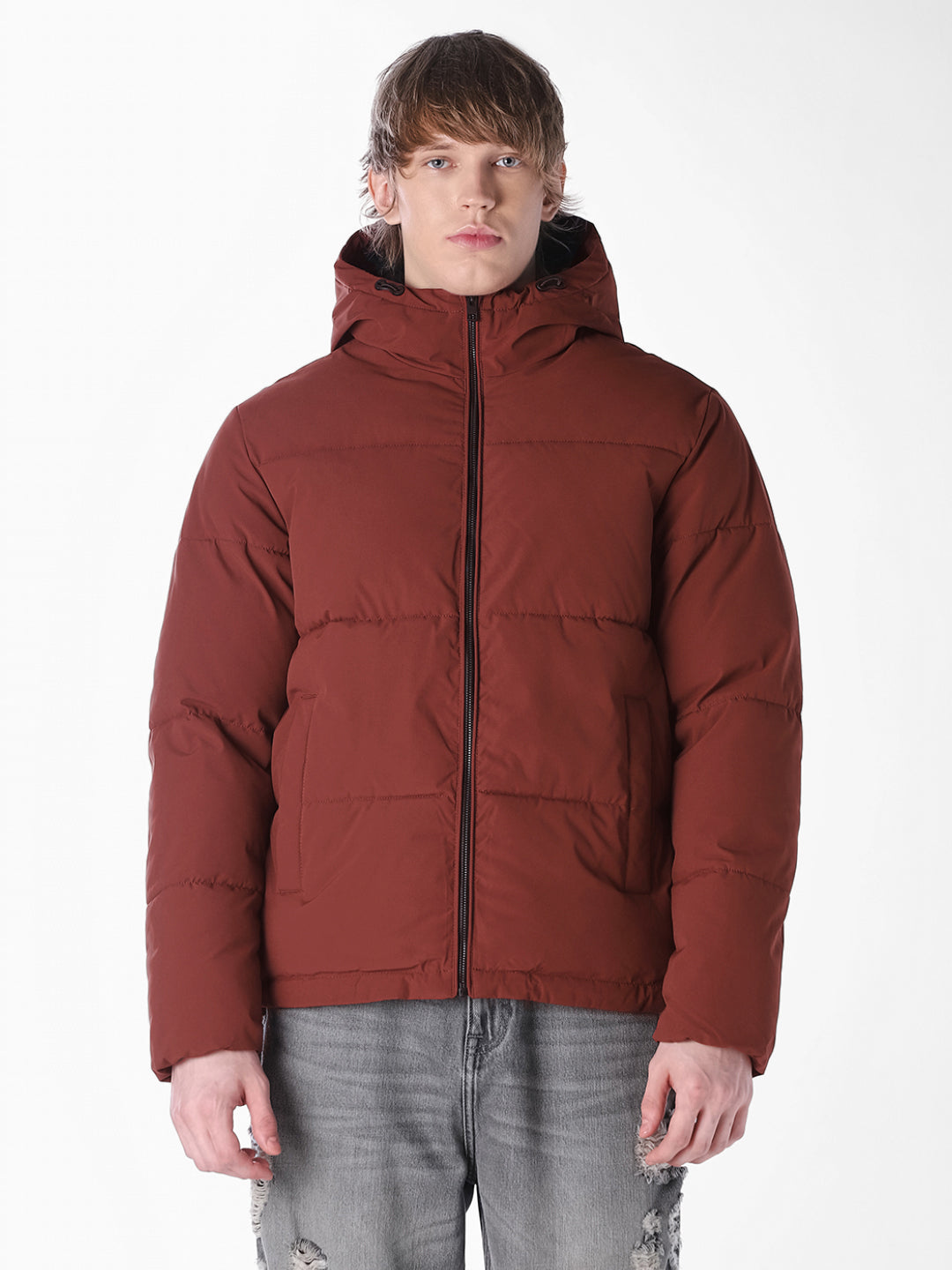Brown Regular Fit Puffer Jacket