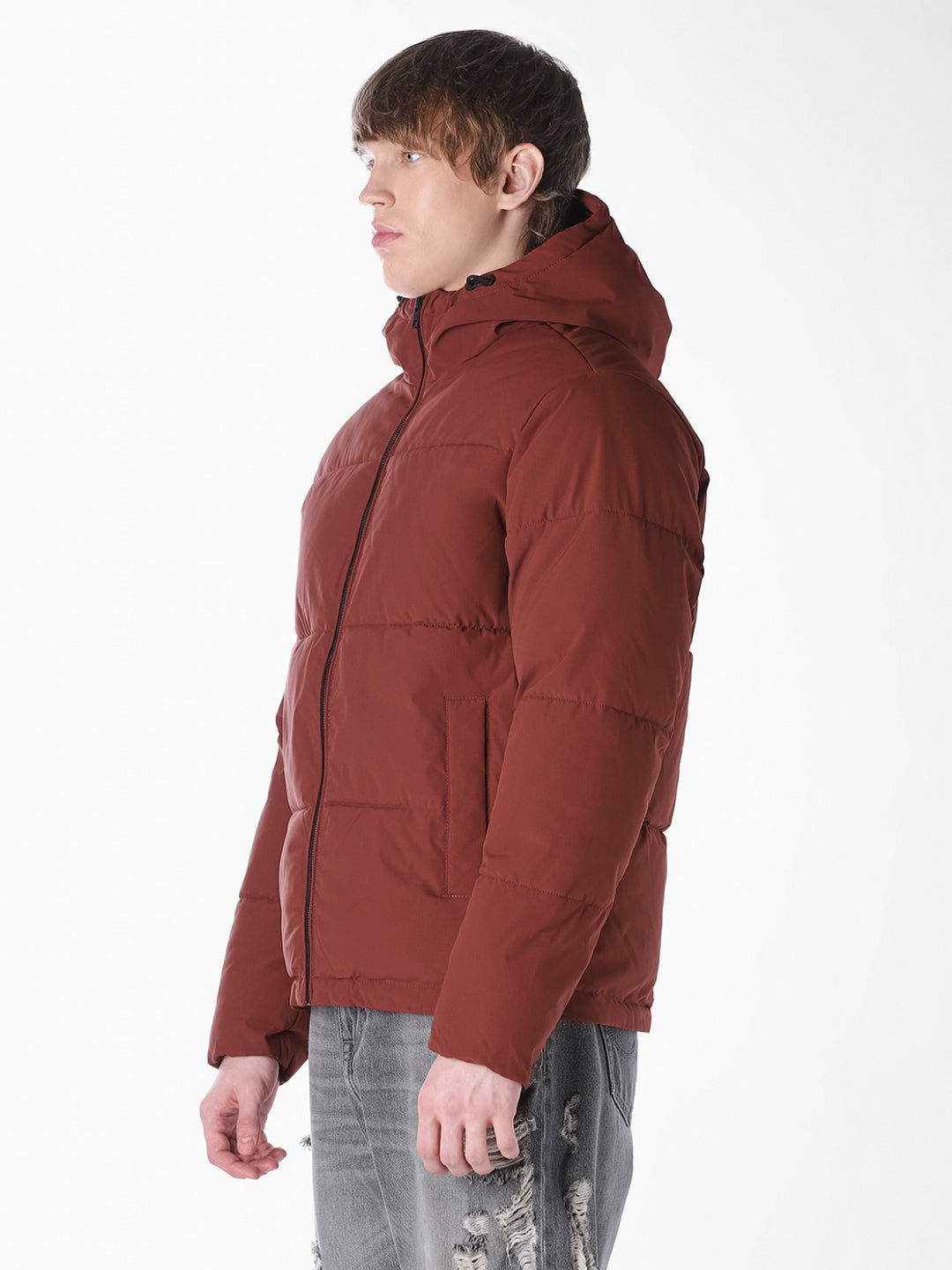 Brown Regular Fit Puffer Jacket