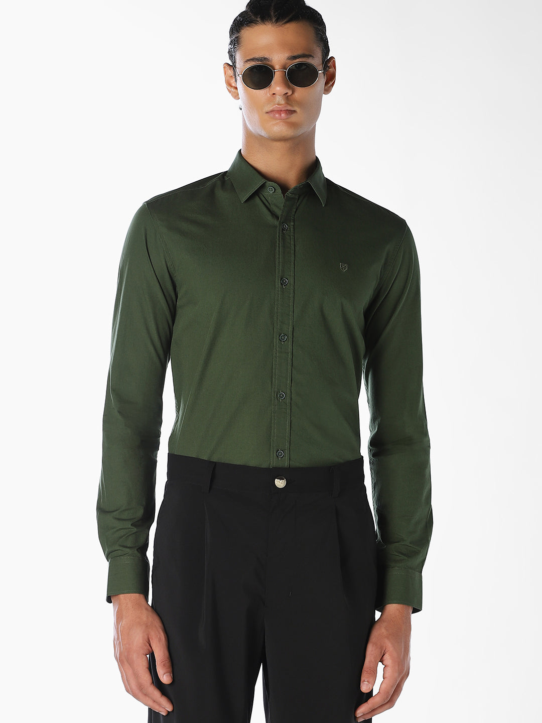 Dark Green Cotton Slim Fit Shirt