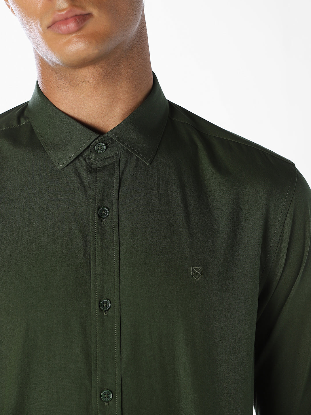 Dark Green Cotton Slim Fit Shirt