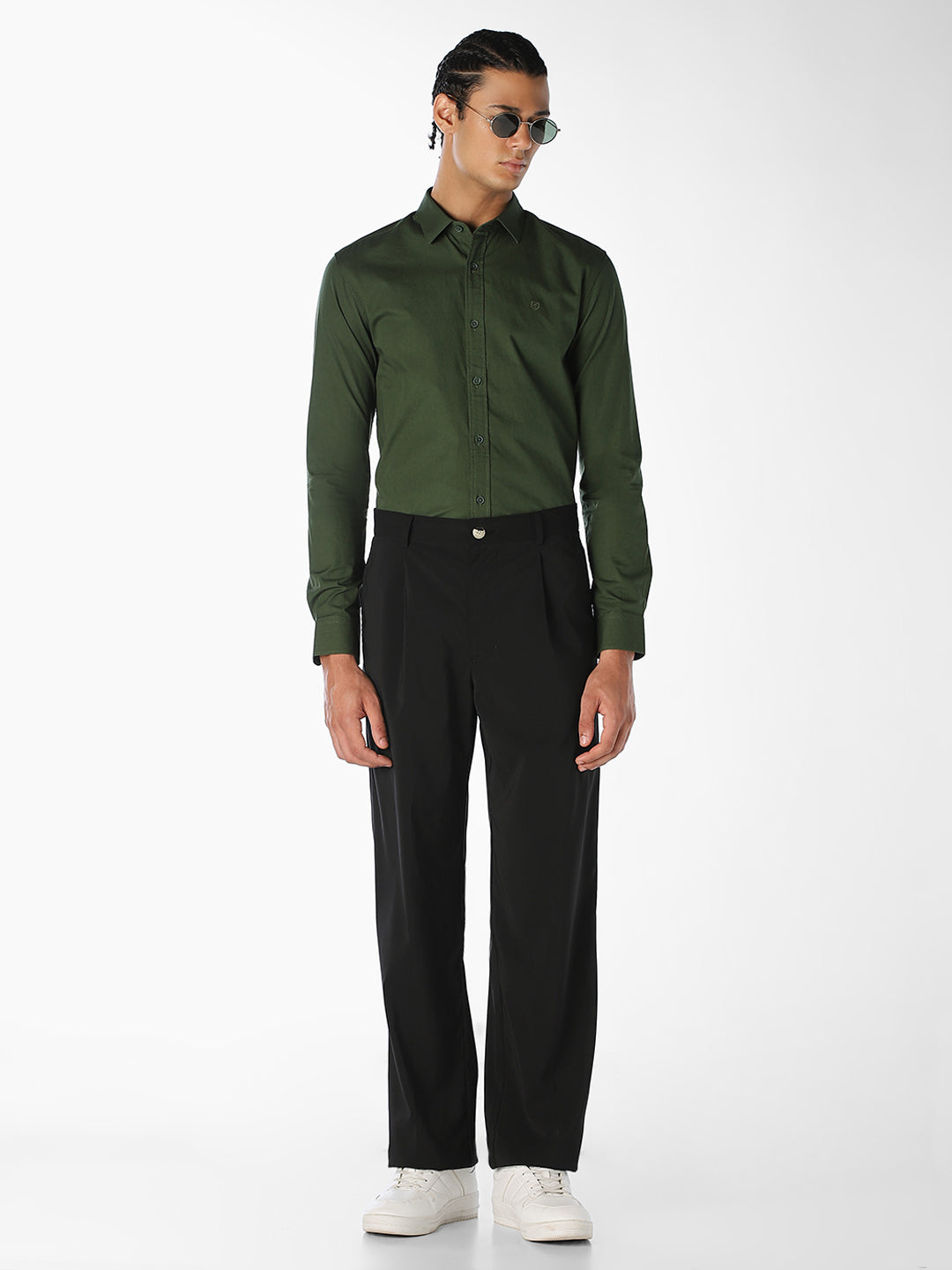 Dark Green Cotton Slim Fit Shirt