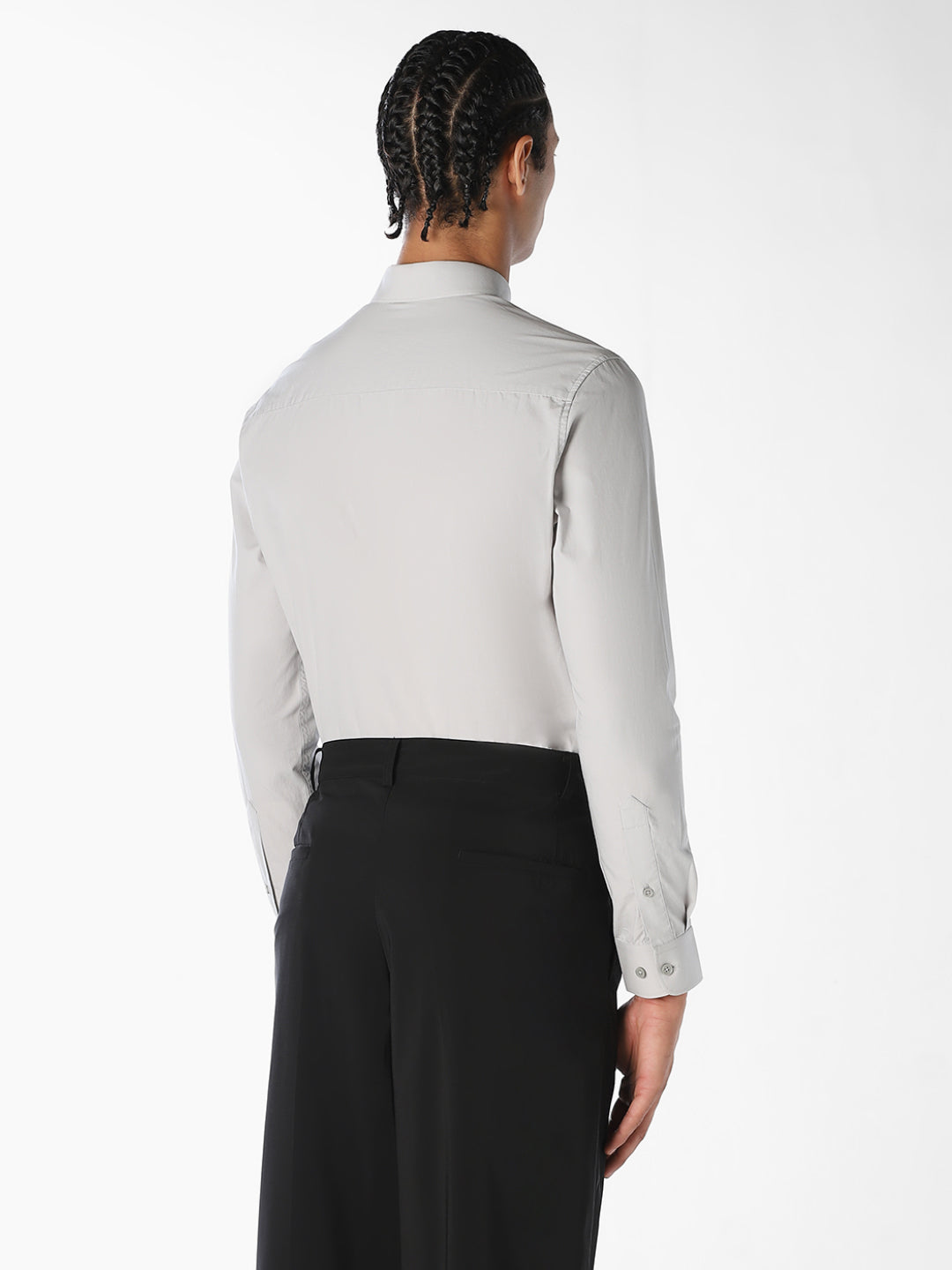 Grey Cotton Slim Fit Shirt