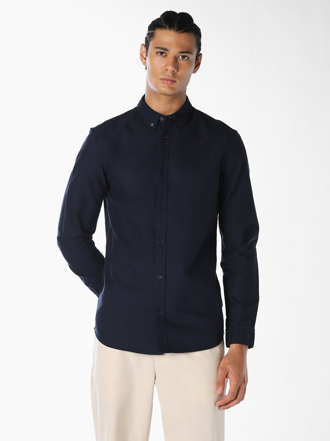 Navy Blue Cotton Regular Fit Shirt