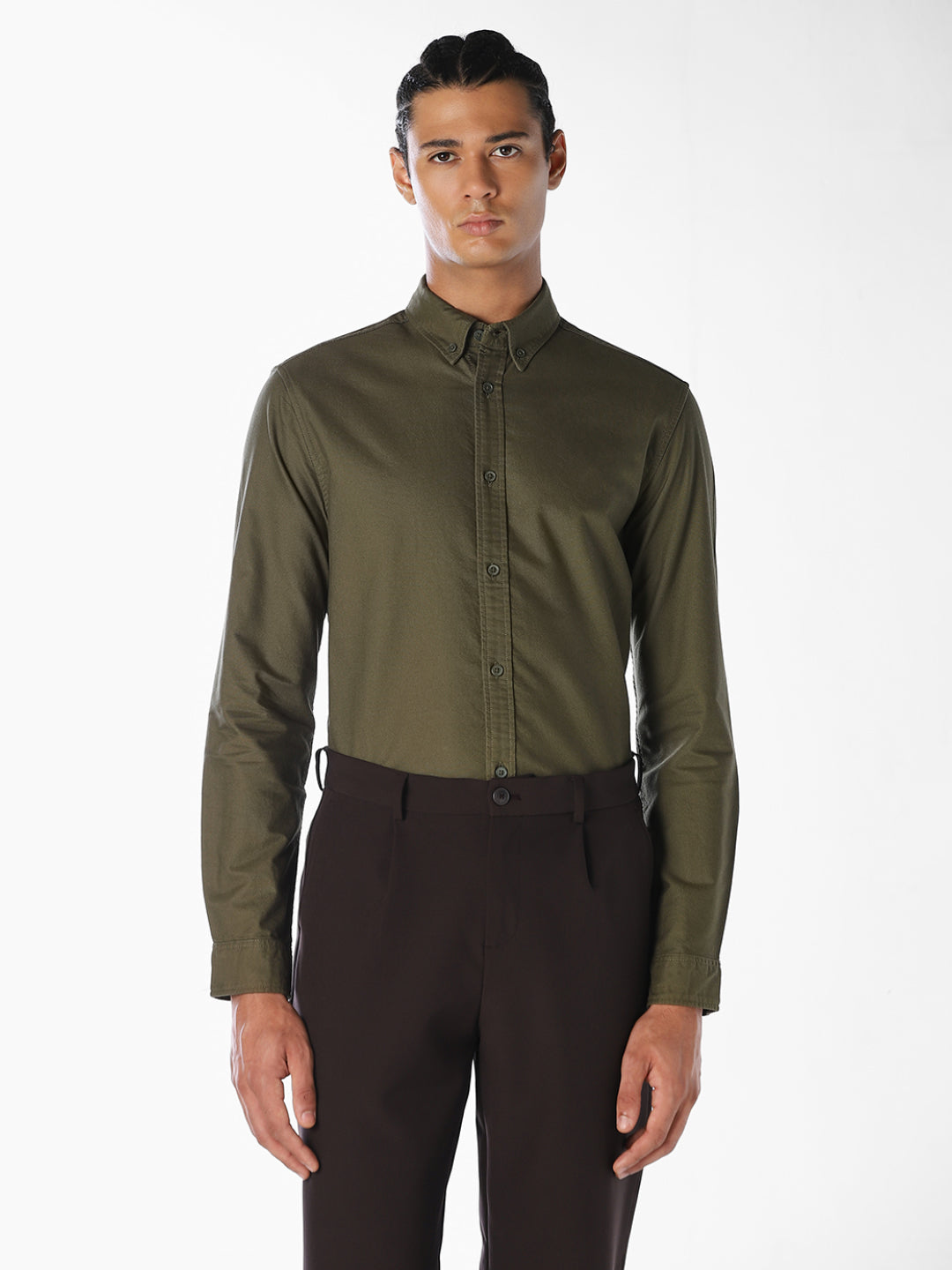 Olive Green Cotton Regular Fit Shirt