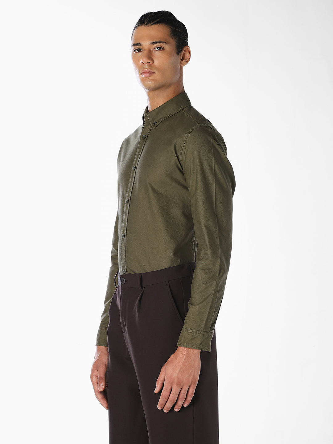 Olive Green Cotton Regular Fit Shirt