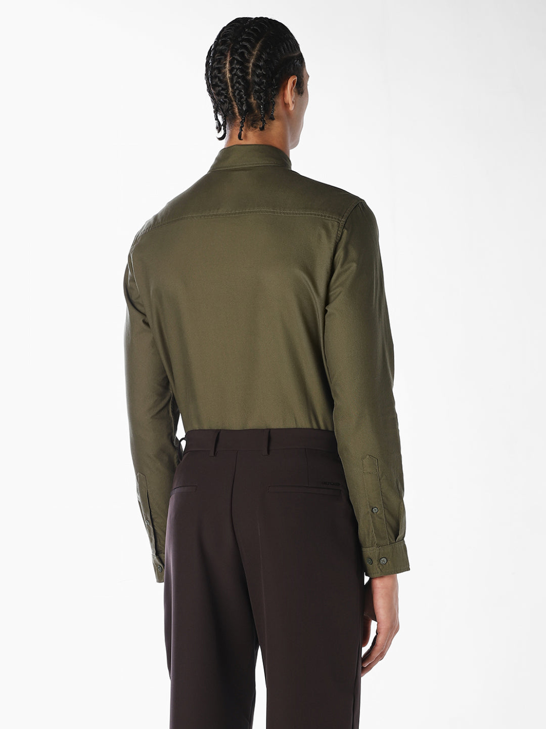Olive Green Cotton Regular Fit Shirt