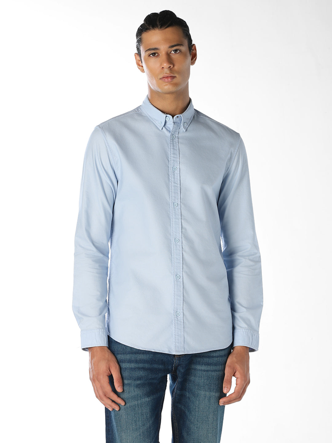 Light Blue Cotton Regular Fit Shirt