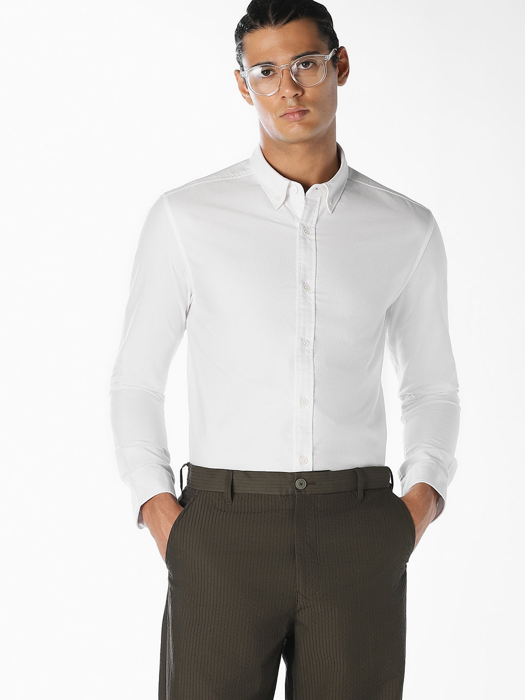 White Cotton Regular Fit Shirt