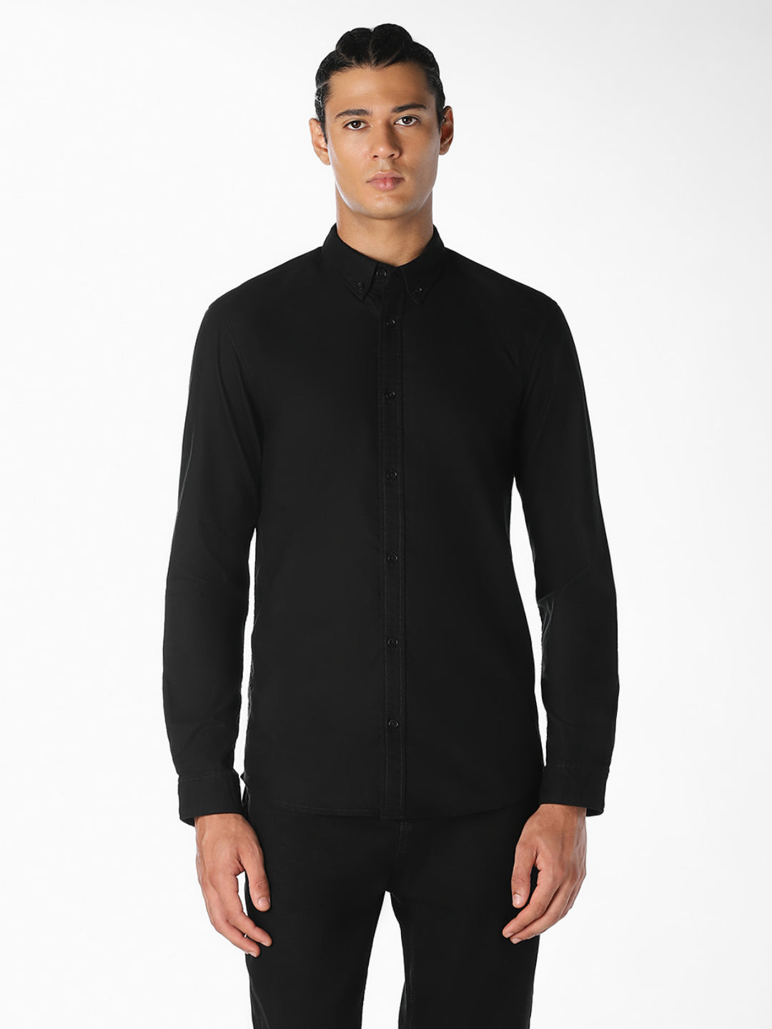 Black Cotton Regular Fit Shirt