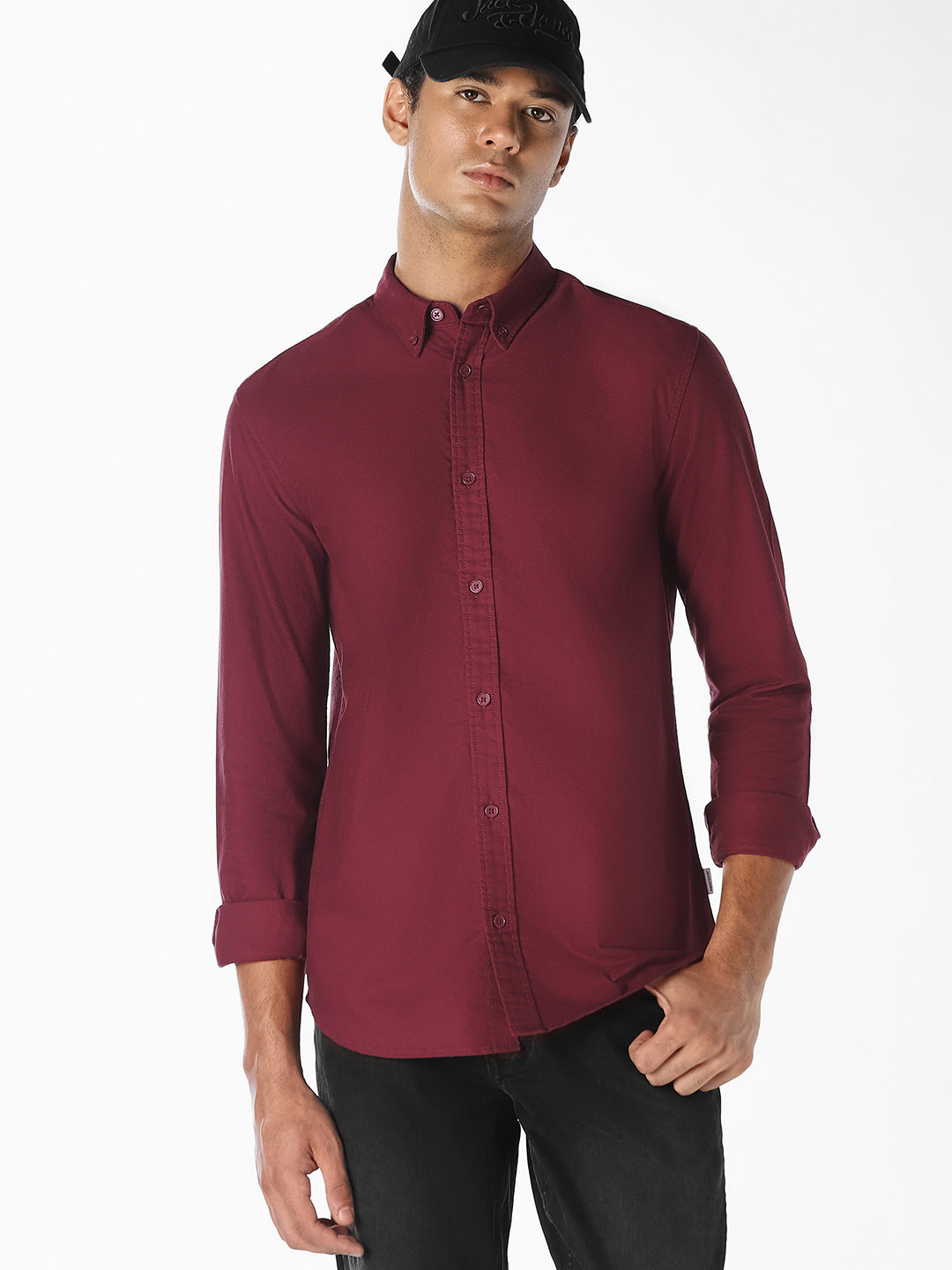 Maroon Cotton Slim Fit Shirt