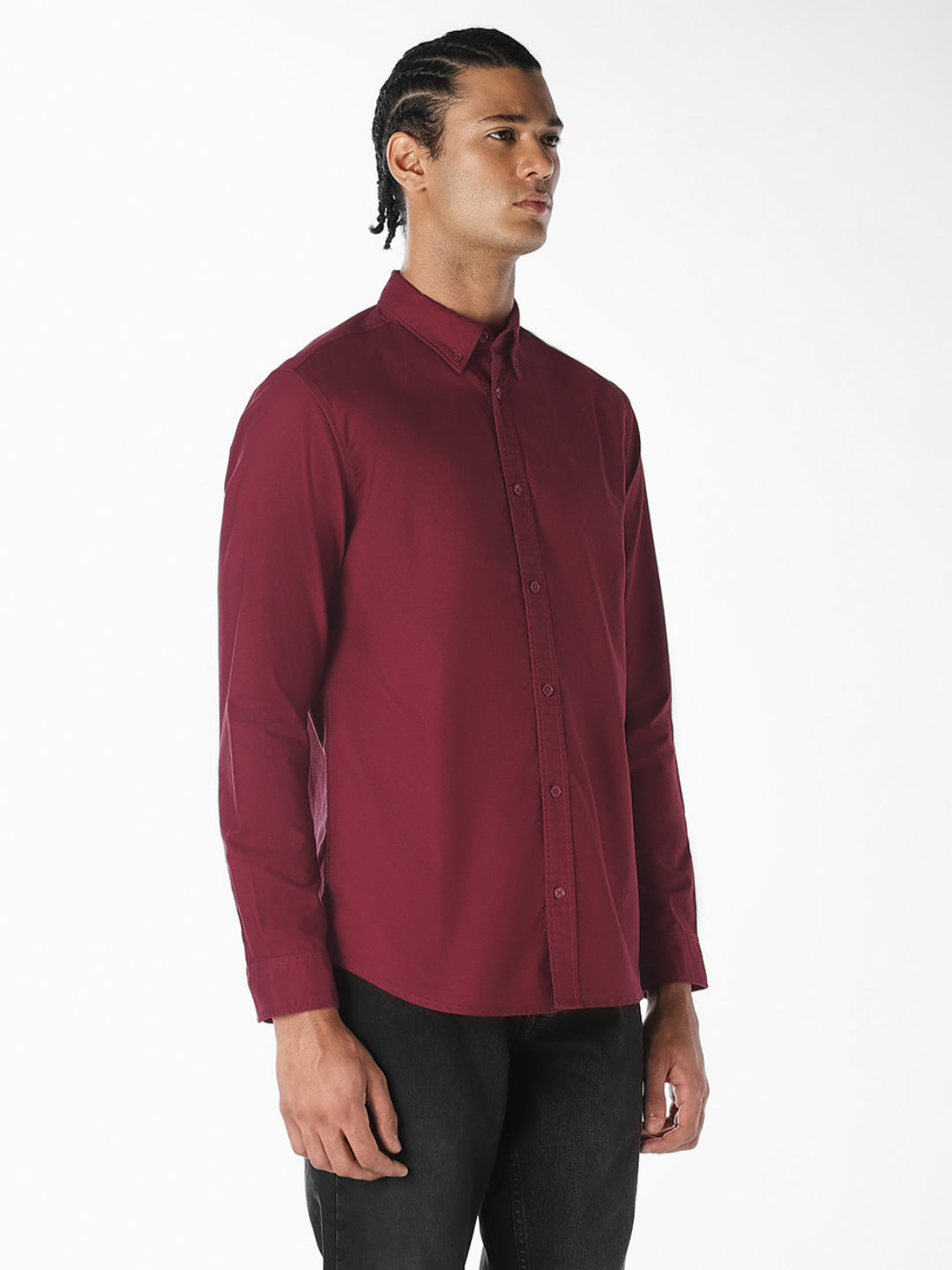 Maroon Cotton Slim Fit Shirt