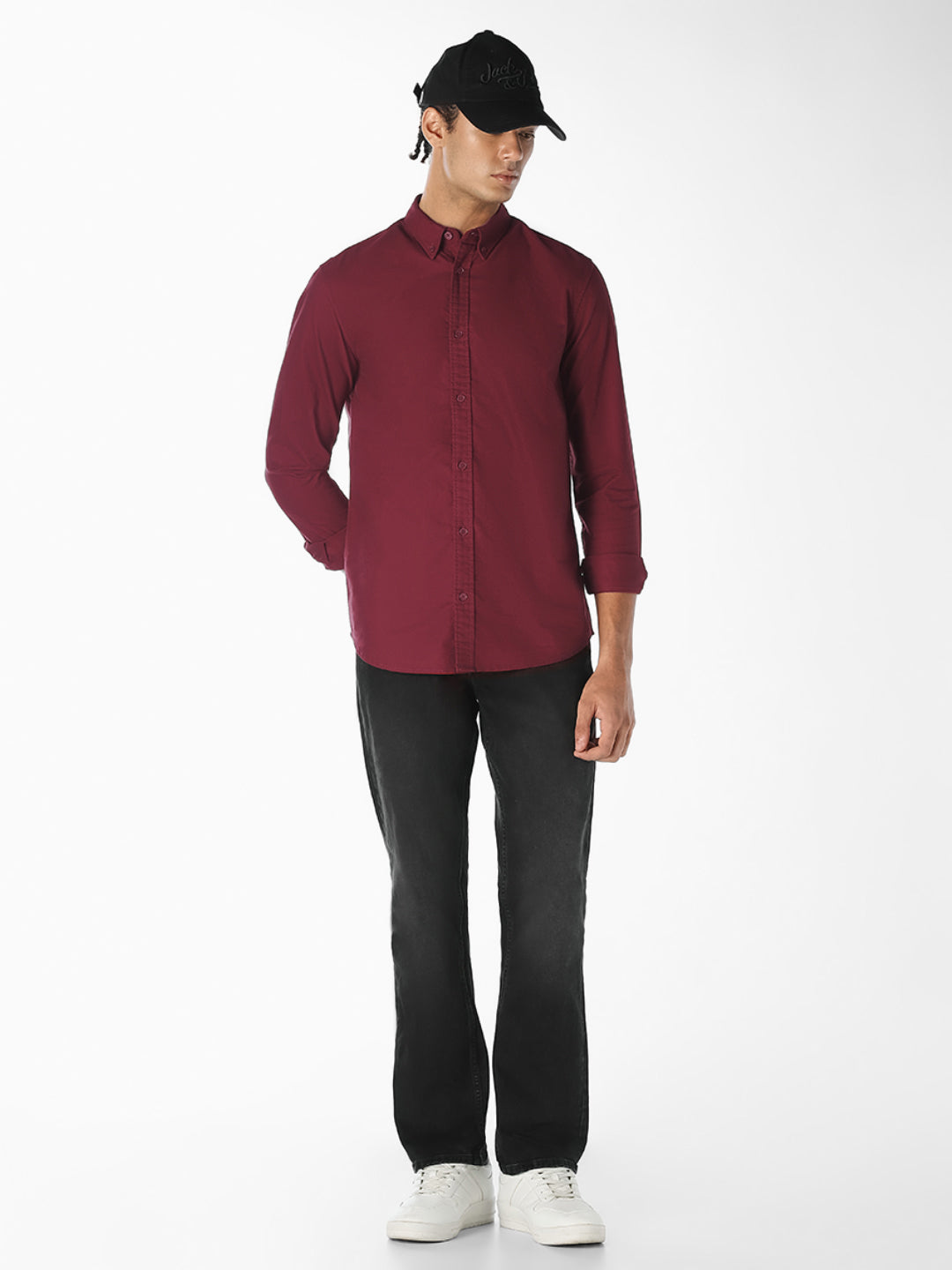 Maroon Cotton Slim Fit Shirt