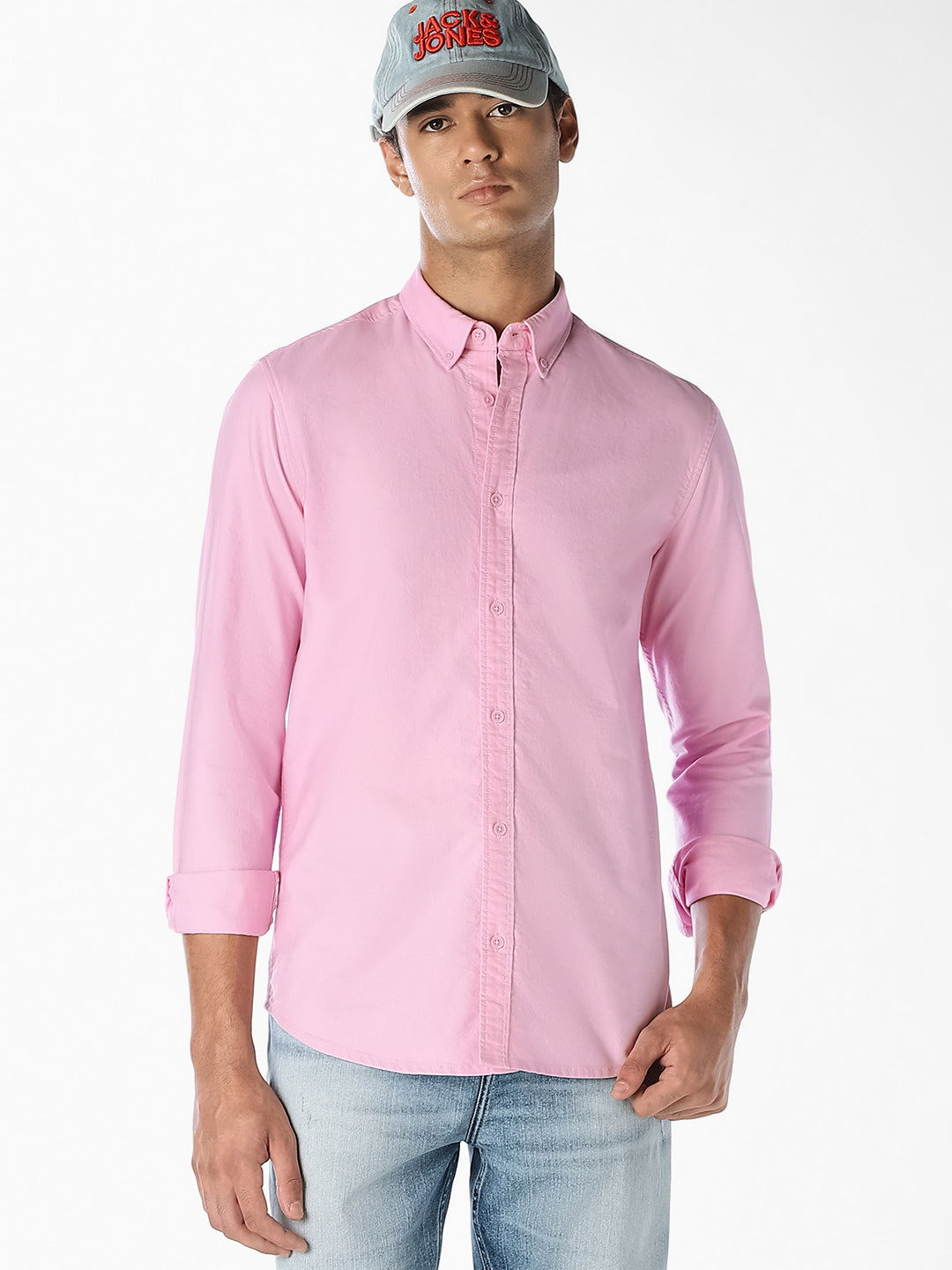 Pink Cotton Slim Fit Shirt