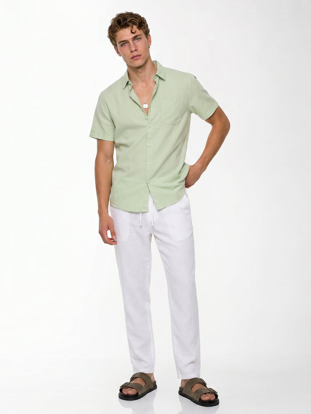 Pastel Green Linen Blend Shirt