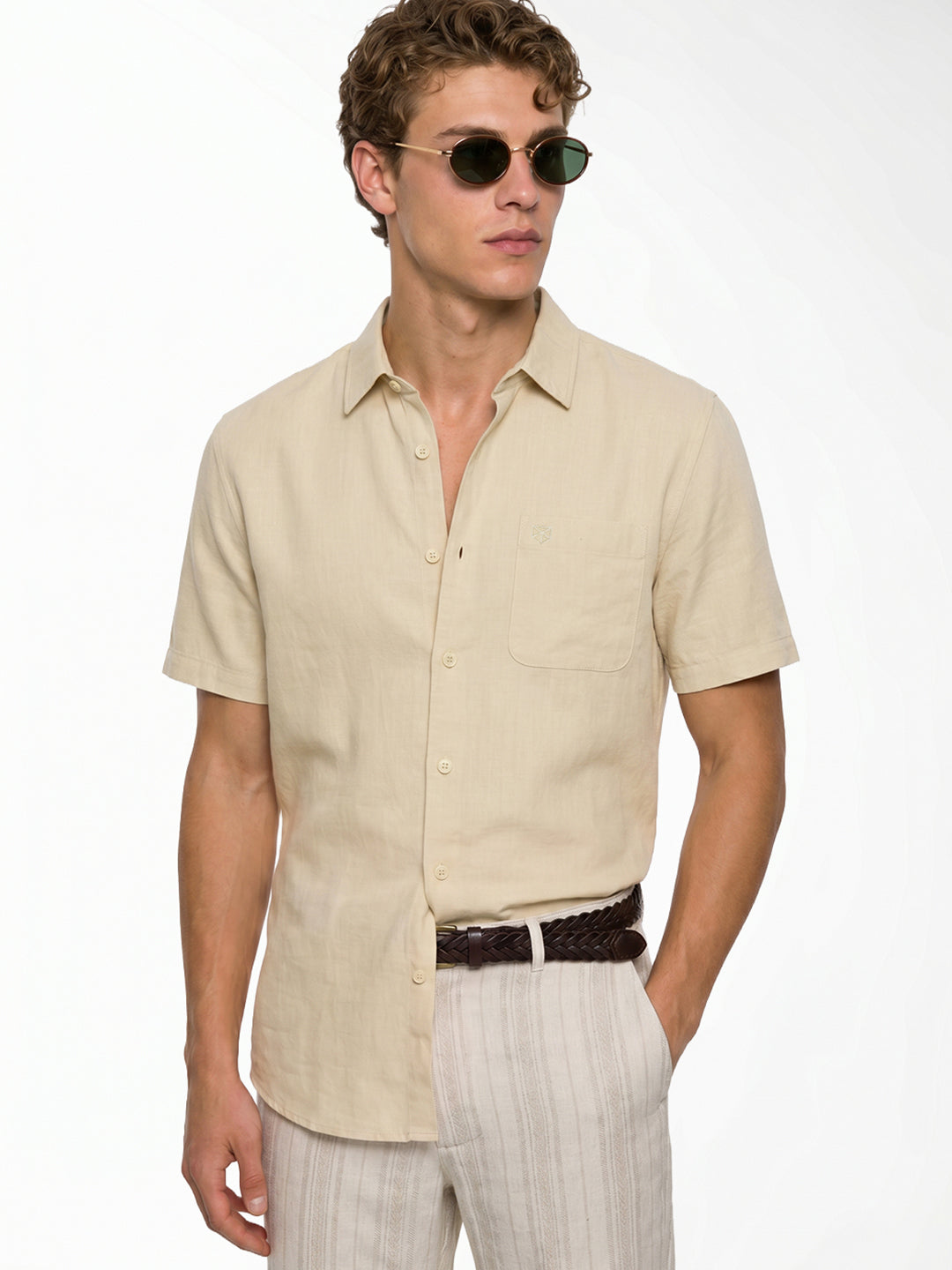 Light Brown Linen Blend Shirt
