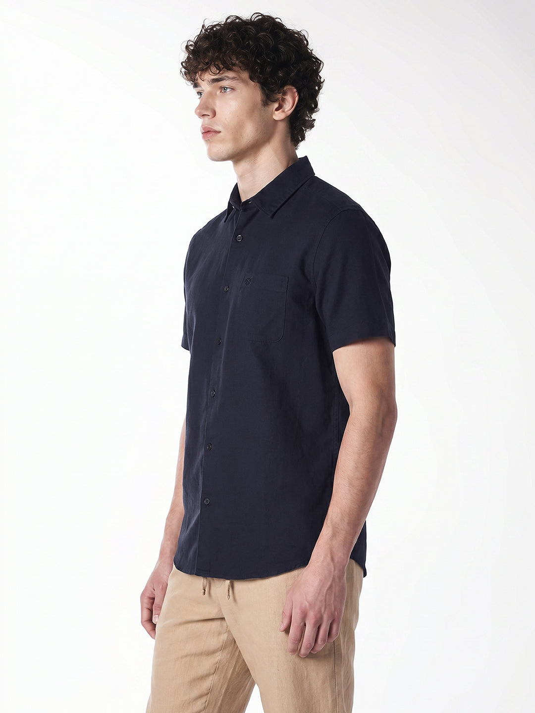 Dark Blue Linen Blend Shirt
