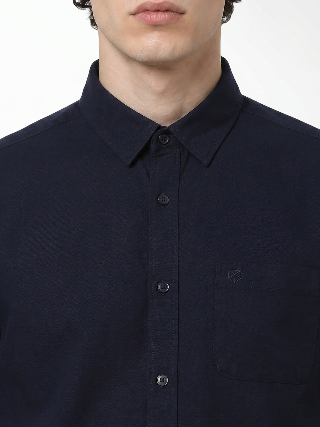 Dark Blue Linen Blend Shirt