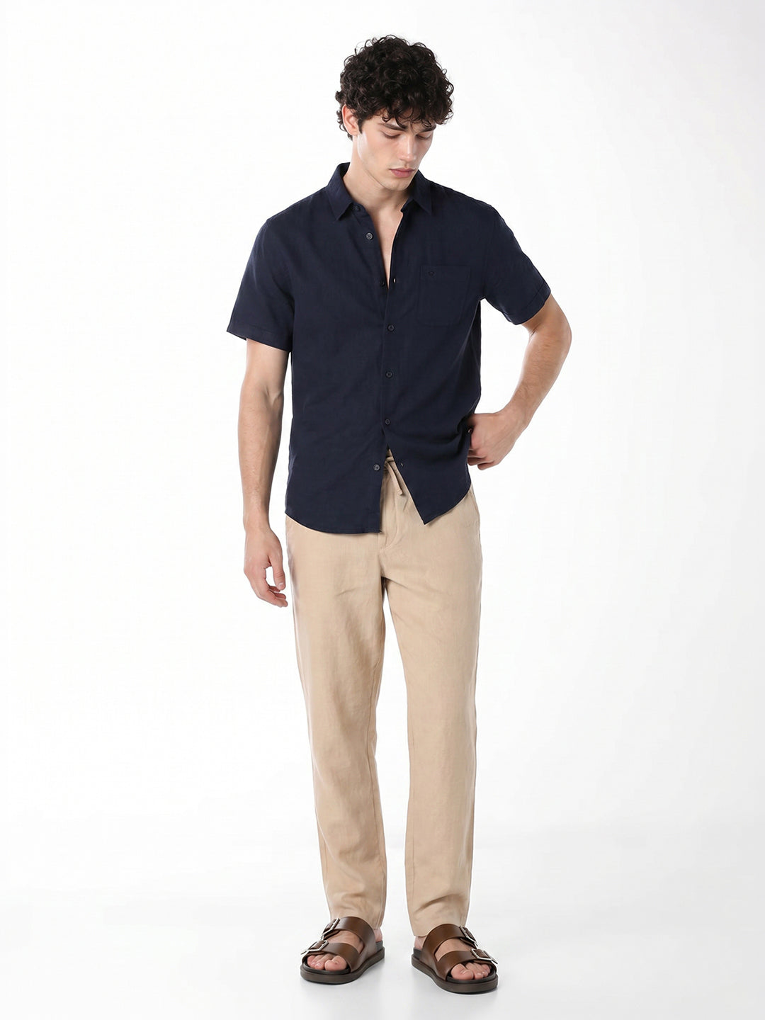 Dark Blue Linen Blend Shirt