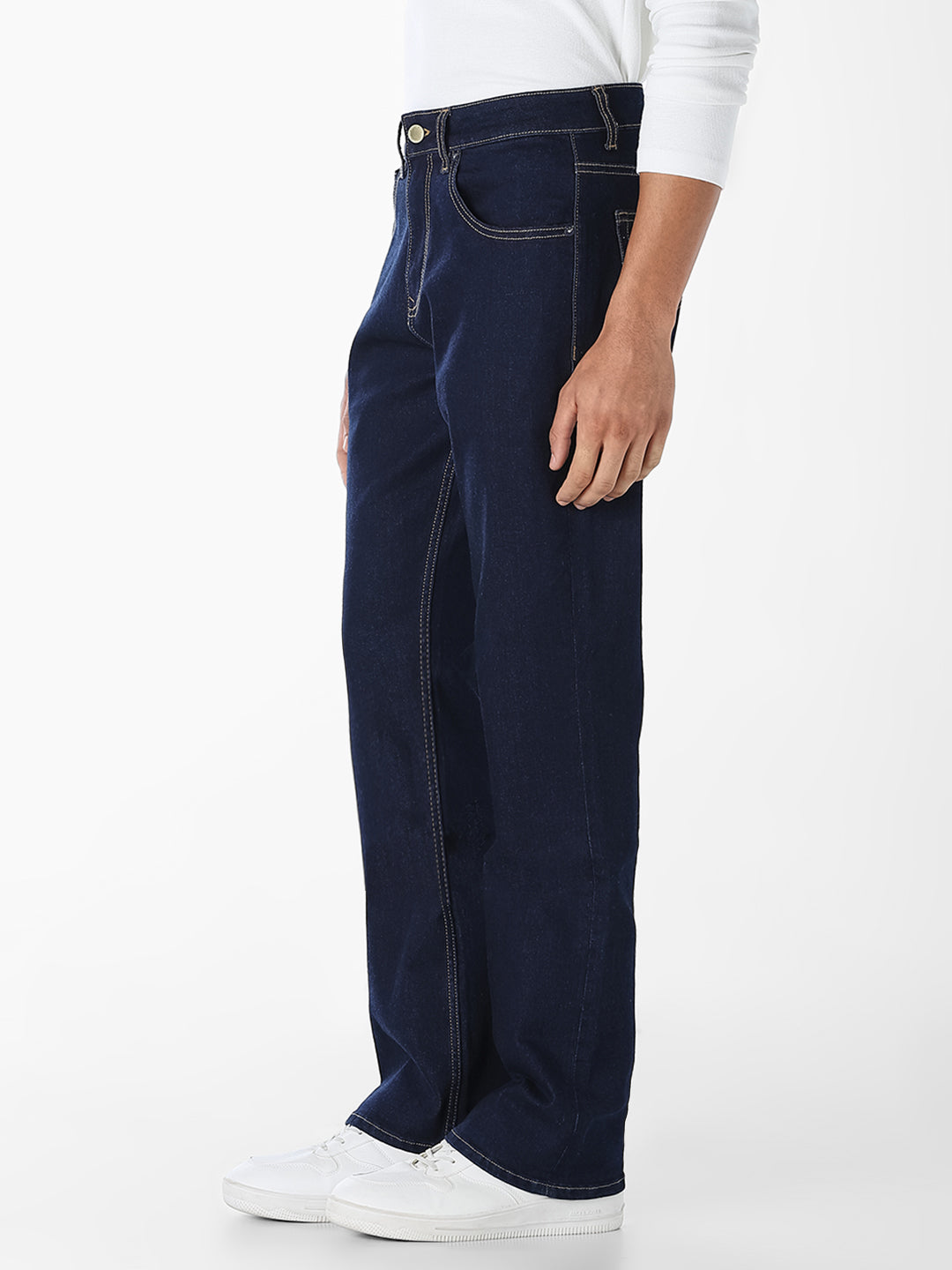 Dark Blue Contrast Stitch Bootcut Jeans
