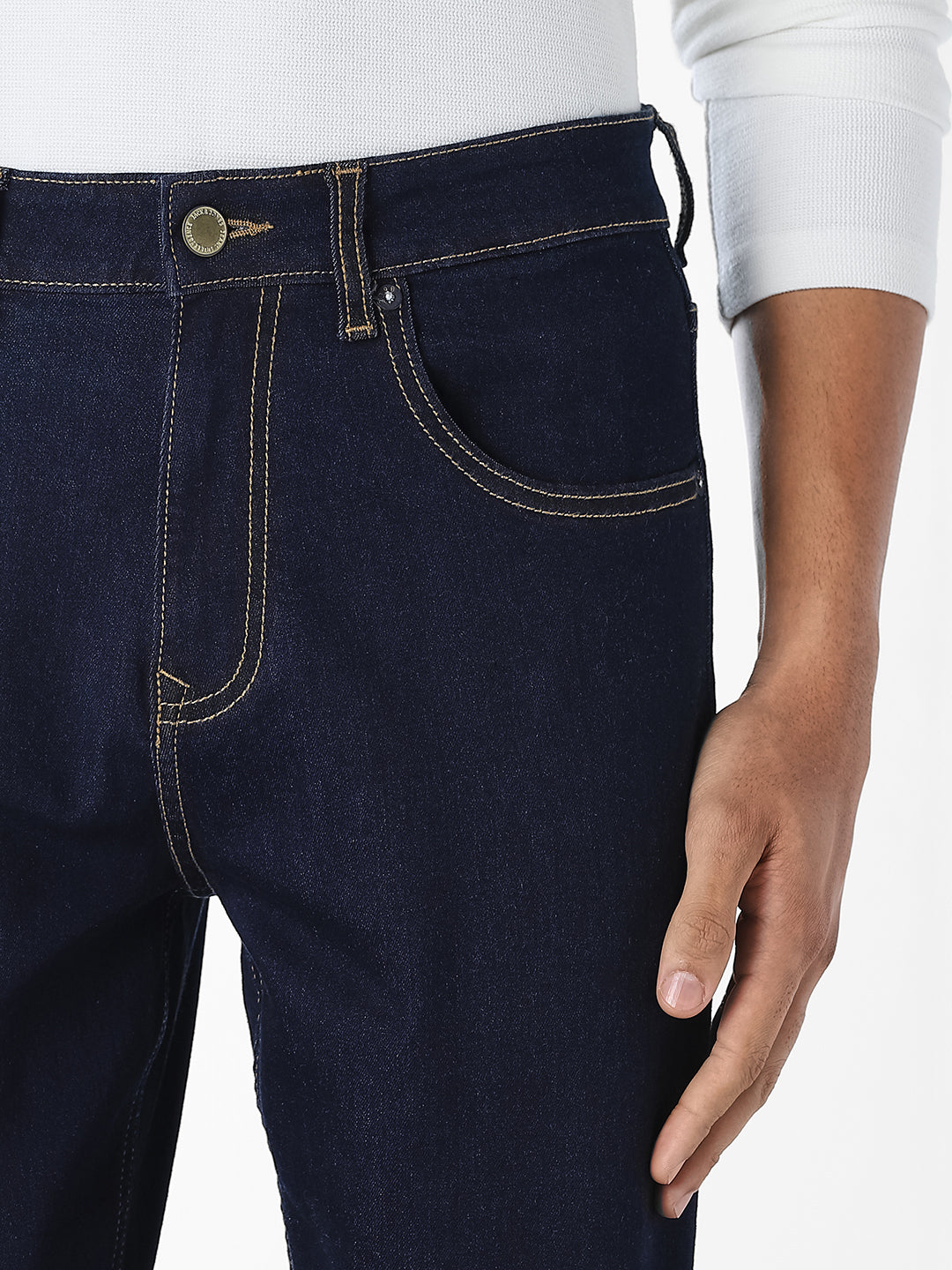 Dark Blue Contrast Stitch Bootcut Jeans