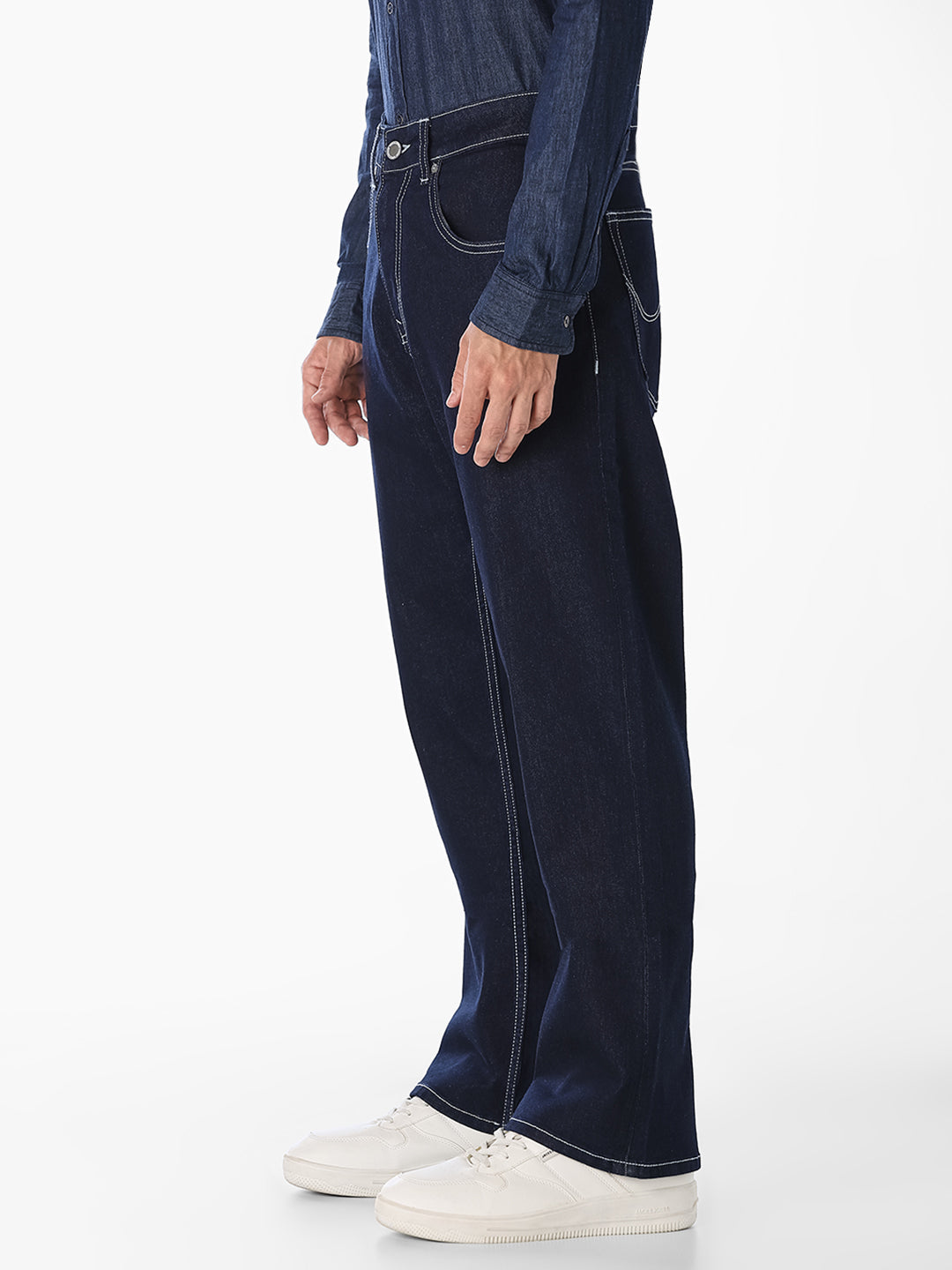 Blue Contrast Stitch Bootcut Jeans
