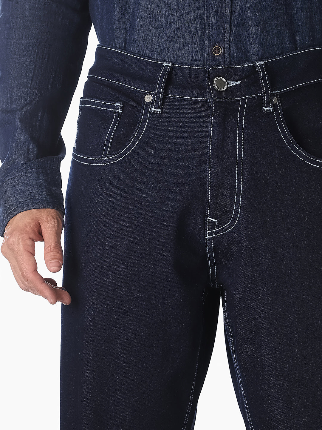 Blue Contrast Stitch Bootcut Jeans