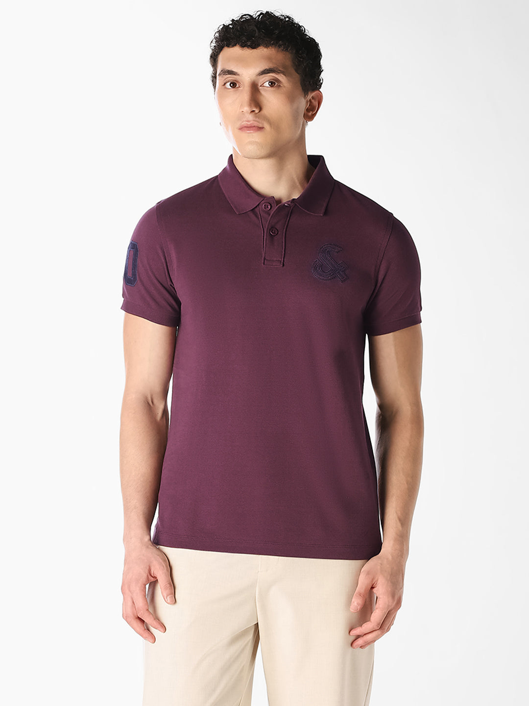 Knitted Cotton Polo - Mauve Wine