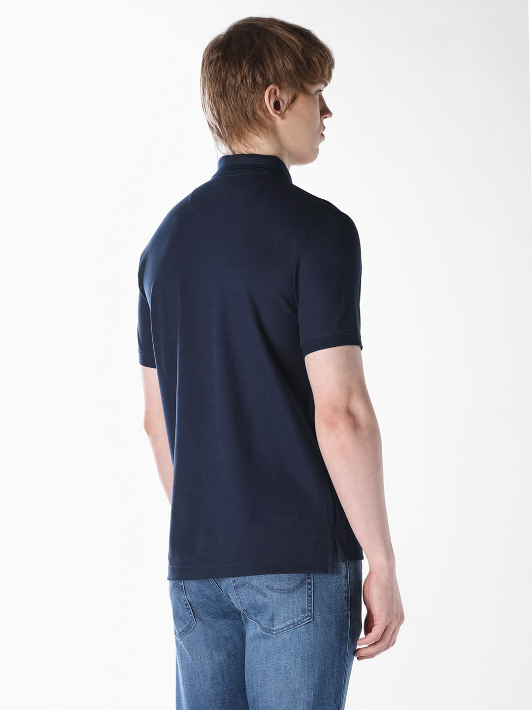Ribbed Collar Navy Blue Polo