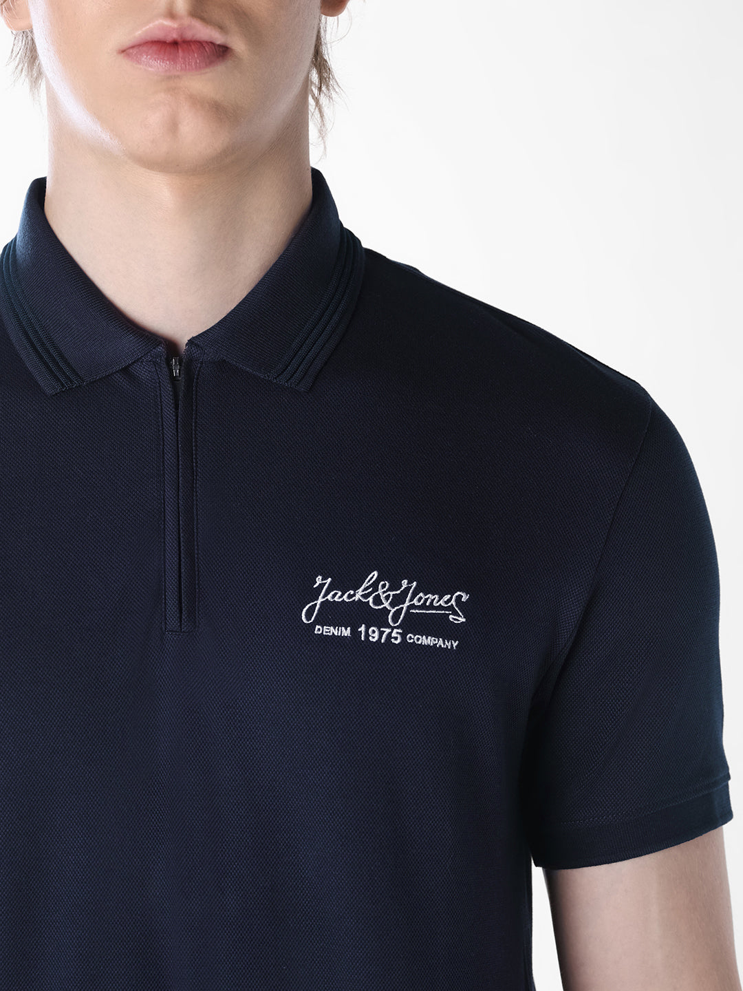 Ribbed Collar Navy Blue Polo