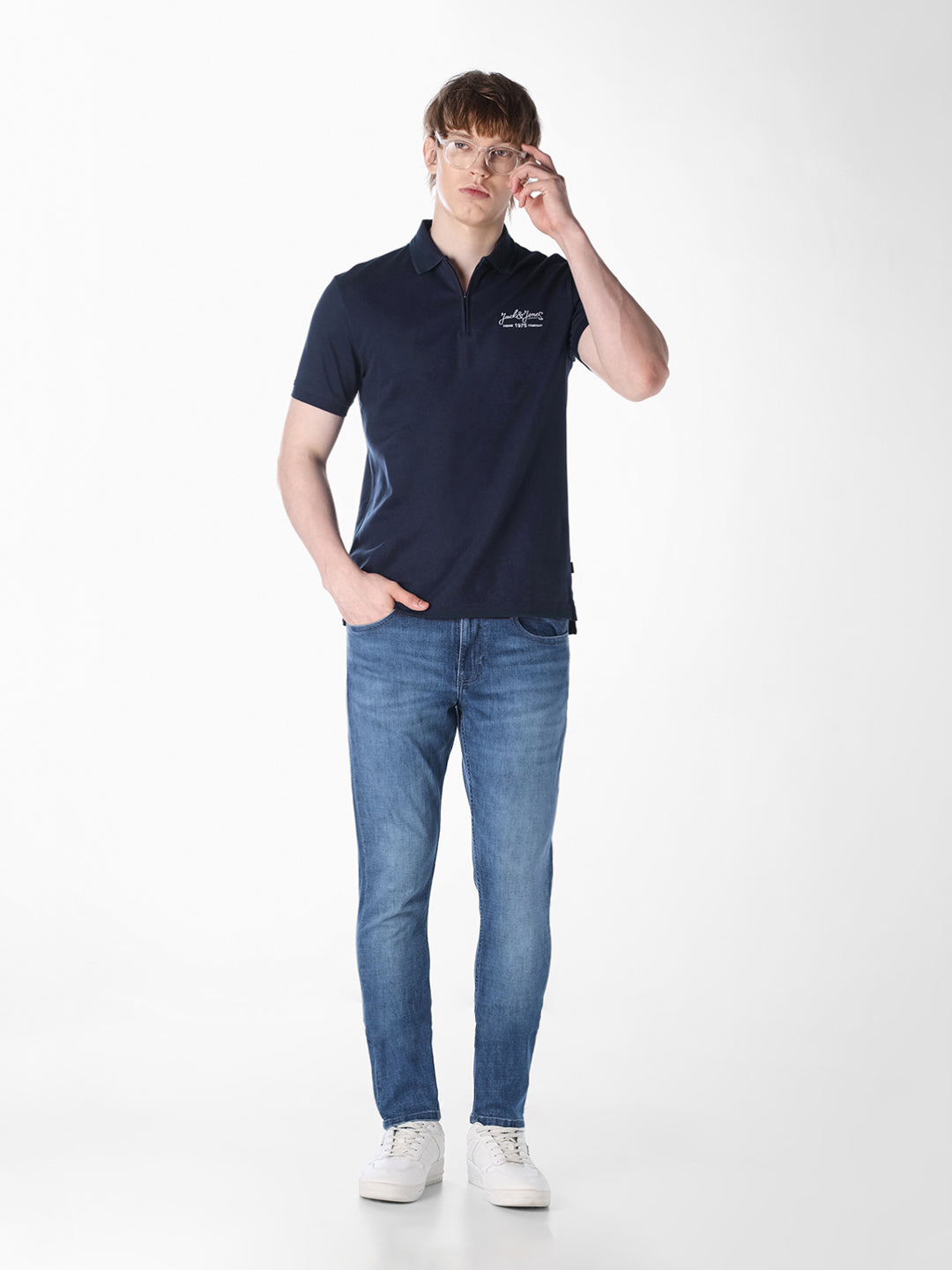 Ribbed Collar Navy Blue Polo