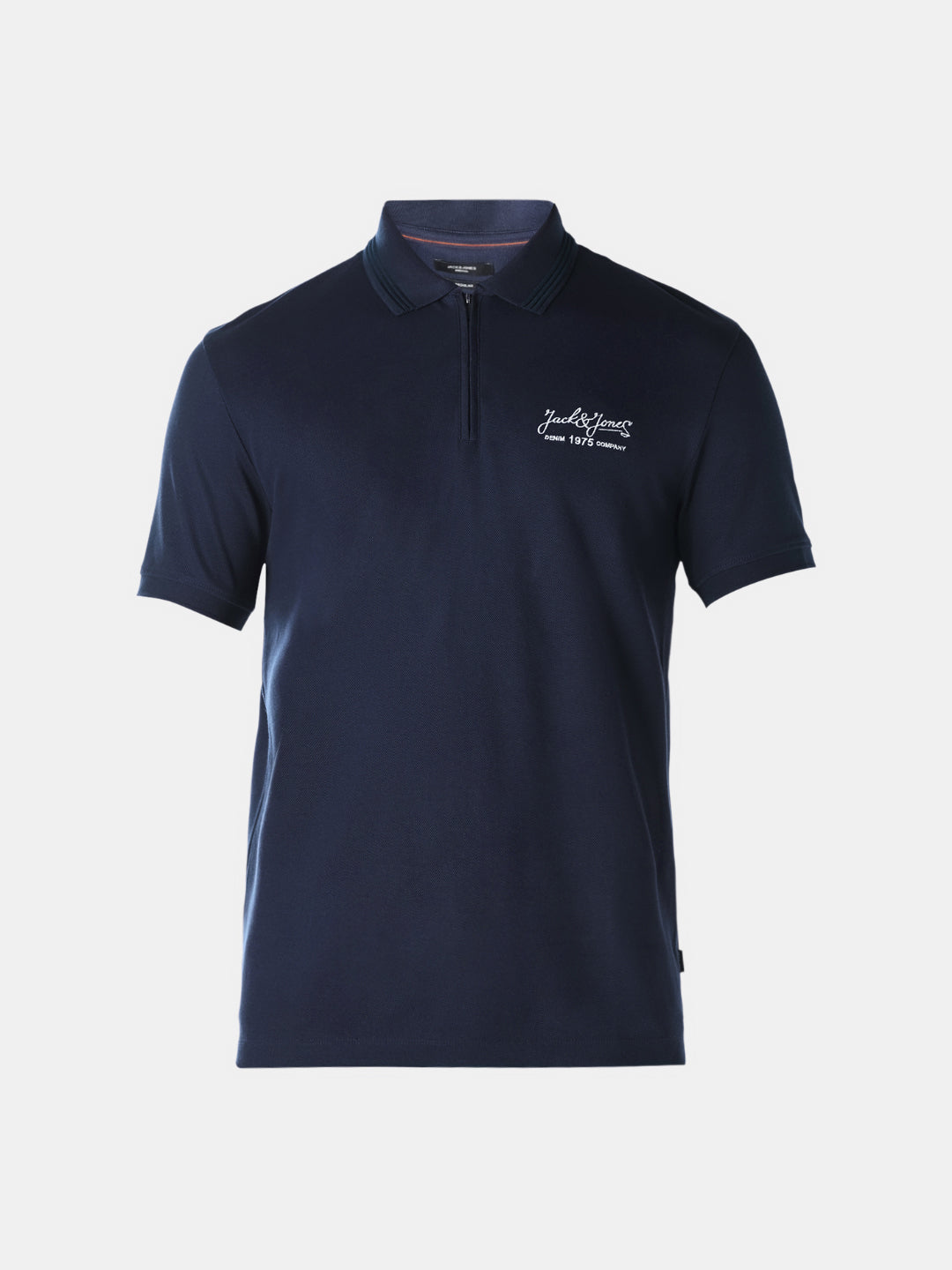 Ribbed Collar Navy Blue Polo