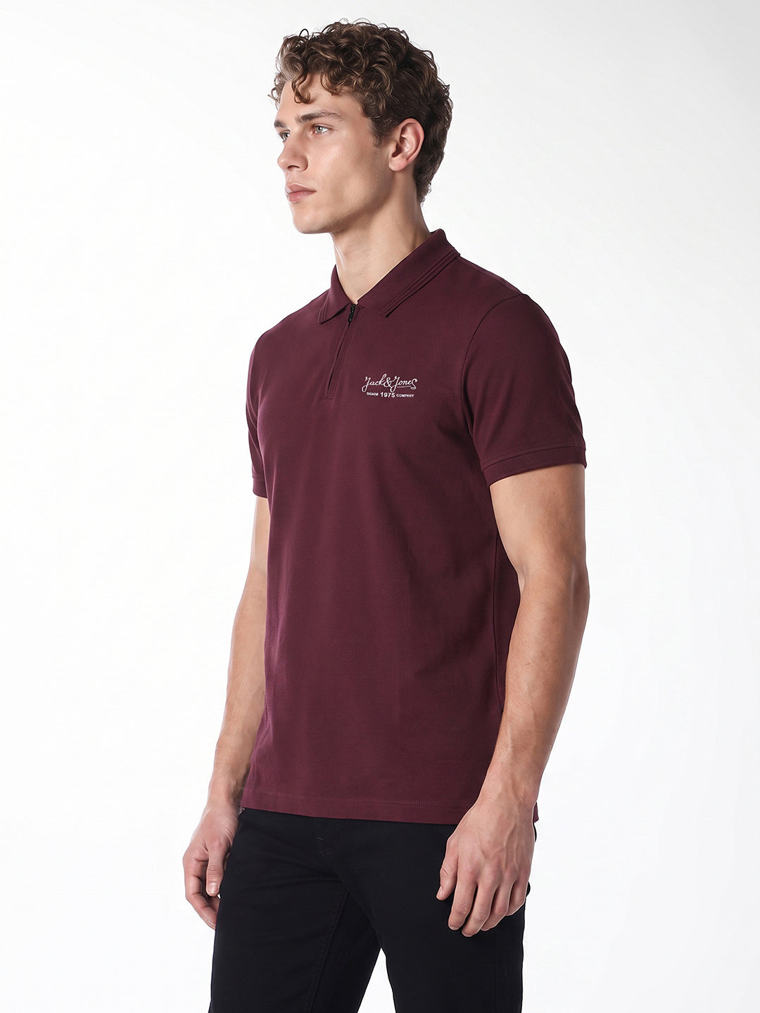 Ribbed Collar Burgundy Polo