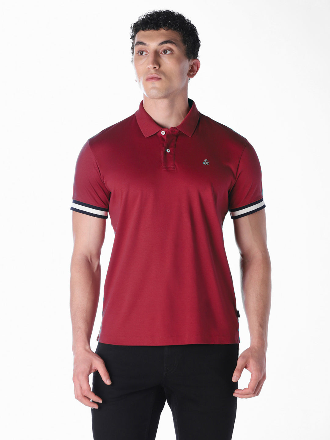 Red stripes placed on sleeve Regular Fit polos