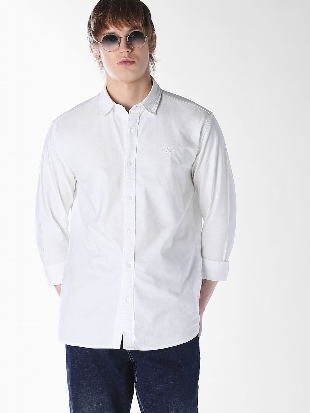 White Embroidered Regular Fit