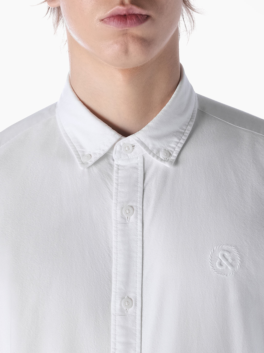 White Embroidered Regular Fit