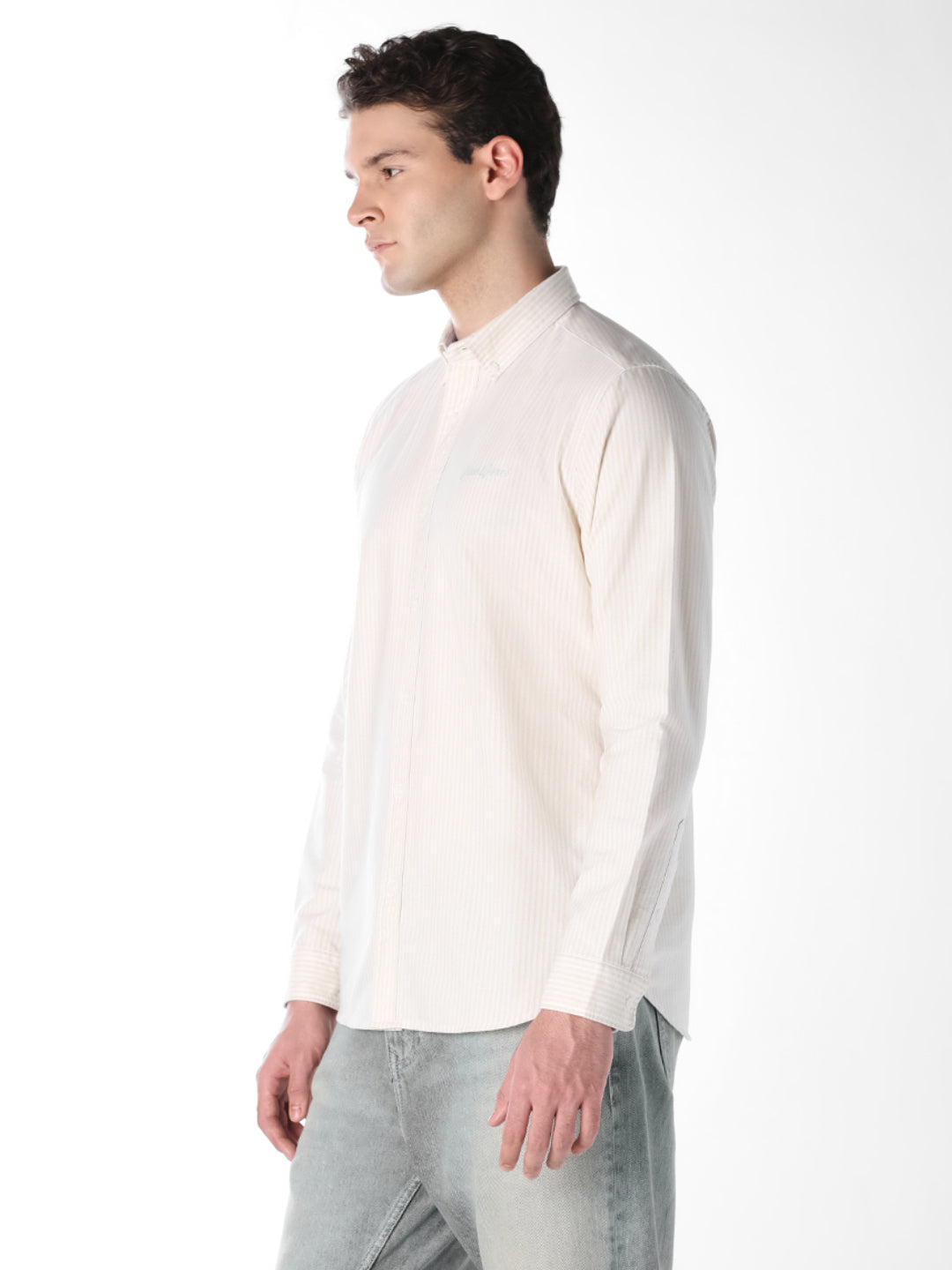 Contrast Neck Band Striped Shirt