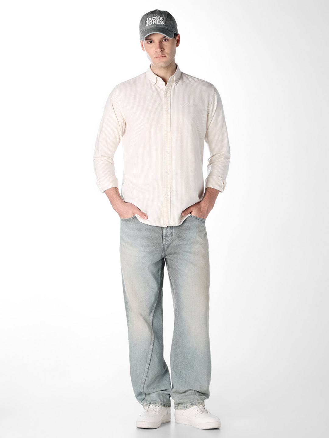 Contrast Neck Band Striped Shirt
