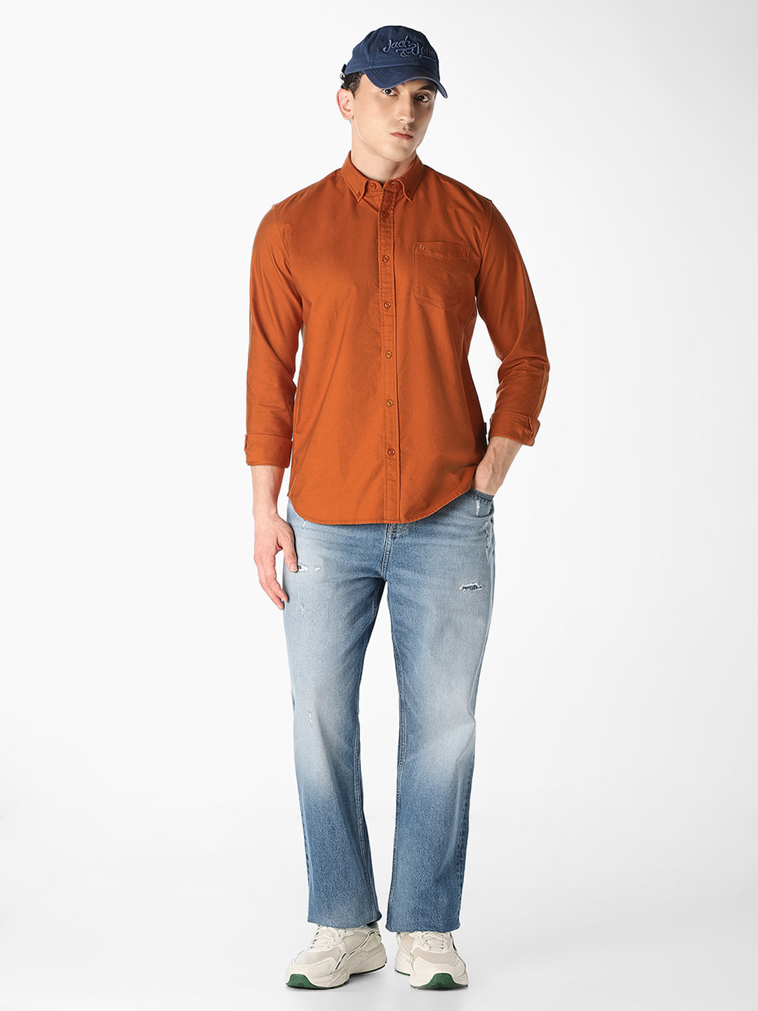 Orange Cotton Full Sleeves Shirt