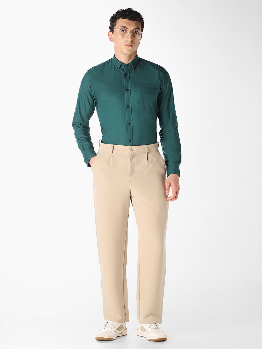 Green Cotton Full Sleeves Shirt
